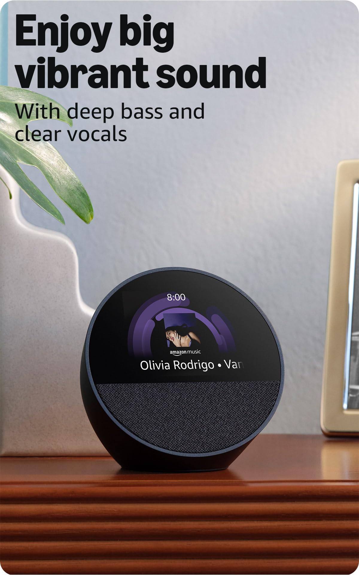 Like-New Amazon Echo Spot (newest model), Great for nightstands, offices and kitchens, Smart alarm clock, Designed for Alexa+, Glacier White