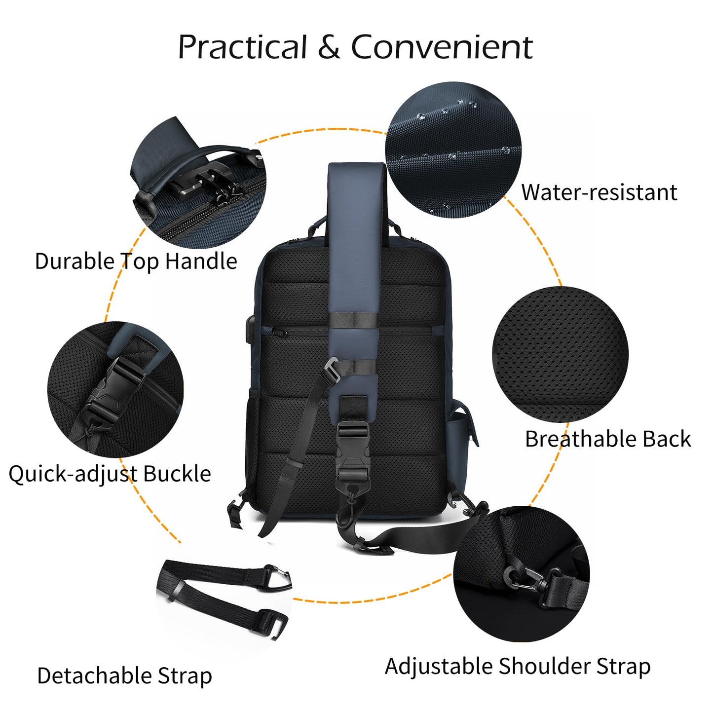 Leaper Anti-Theft Crossbody Sling Bag：one-handed quick-open lock in 3 seconds & hidden zippered pockets for Travel, Work & Daily Commute, DarkGreen