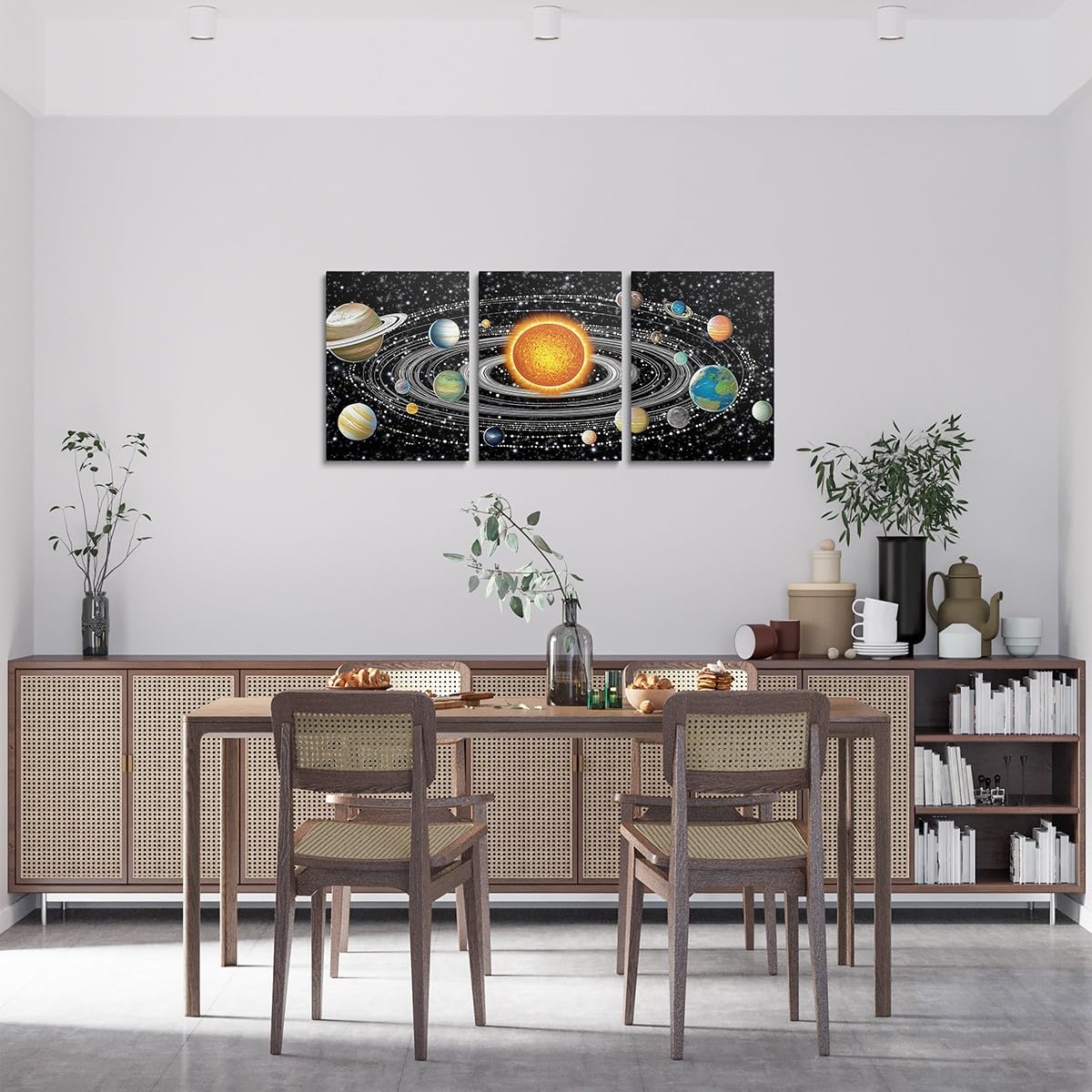 jejeloiu Solar System Canvas Wall Art for Living Room Bedroom 12"x16"x3pcs Universe Planets Picture Wall Decor for Bathroom Galaxy Star Trails Office Decorations Artwork Posters Outer Space Painting