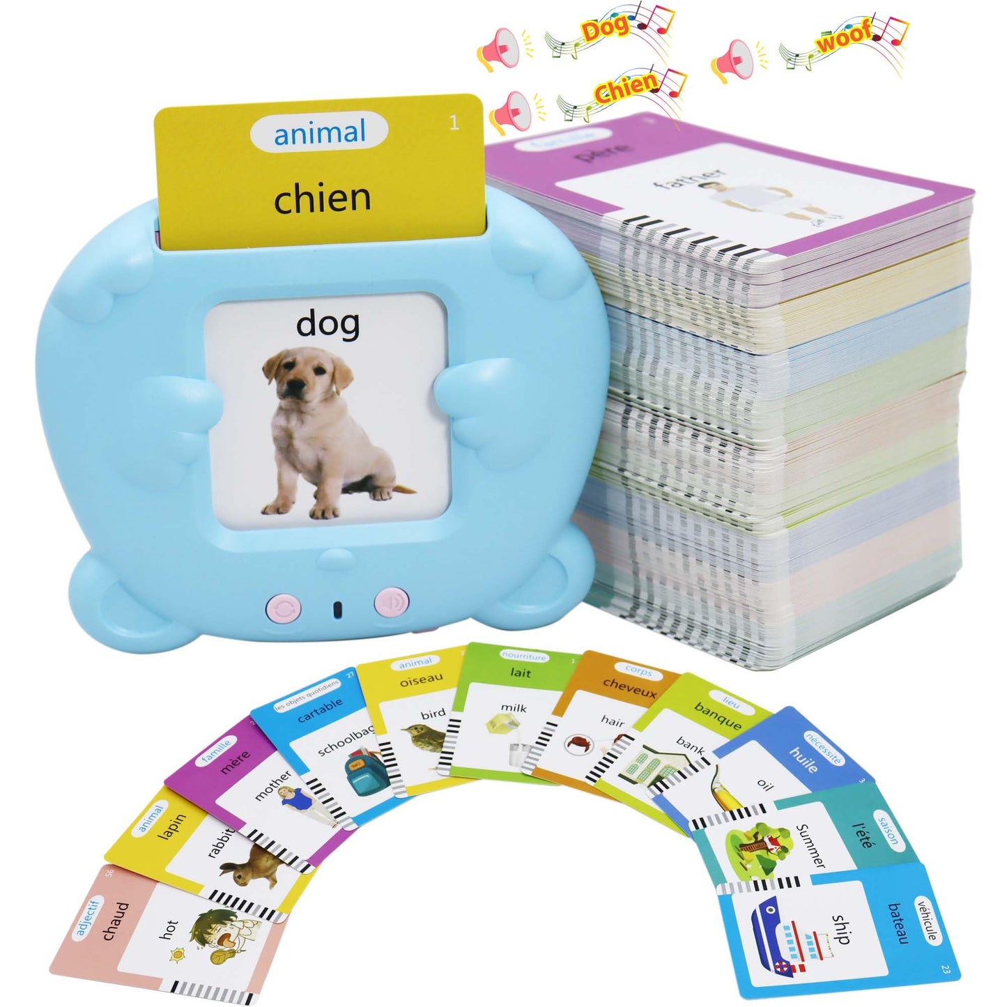MAYAPHILOS English and French Talking Flash Cards with 510 Sight Words Learning Educational Toys to Learn French Pocket Speech Audible Flashcards for Toddlers