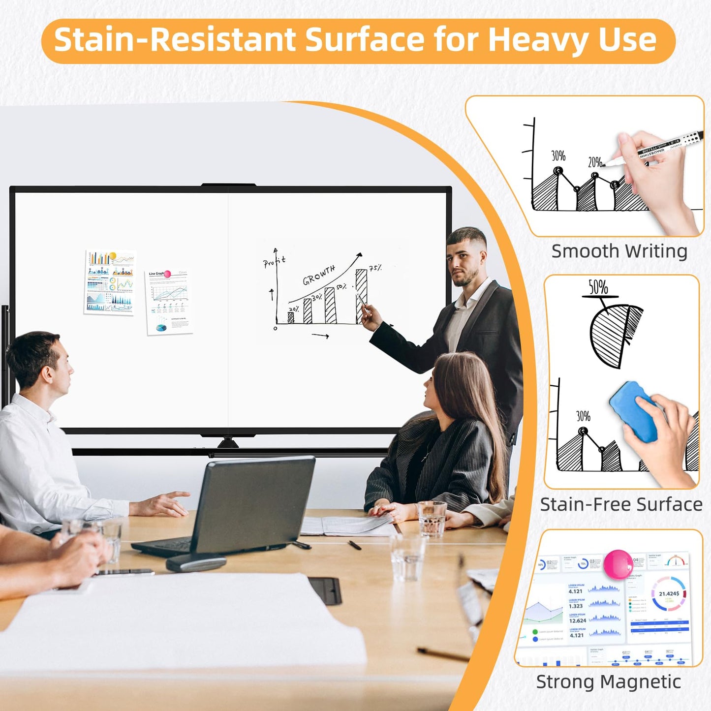WALGLASS Rolling Whiteboard on Wheels, 72"x40" Double-Sided Dry Erase White Board with Stand, Large Magnetic Whiteboard, Giant Portable Standing Board for Office, School, Home, Classroom 6 x 3.33 ft