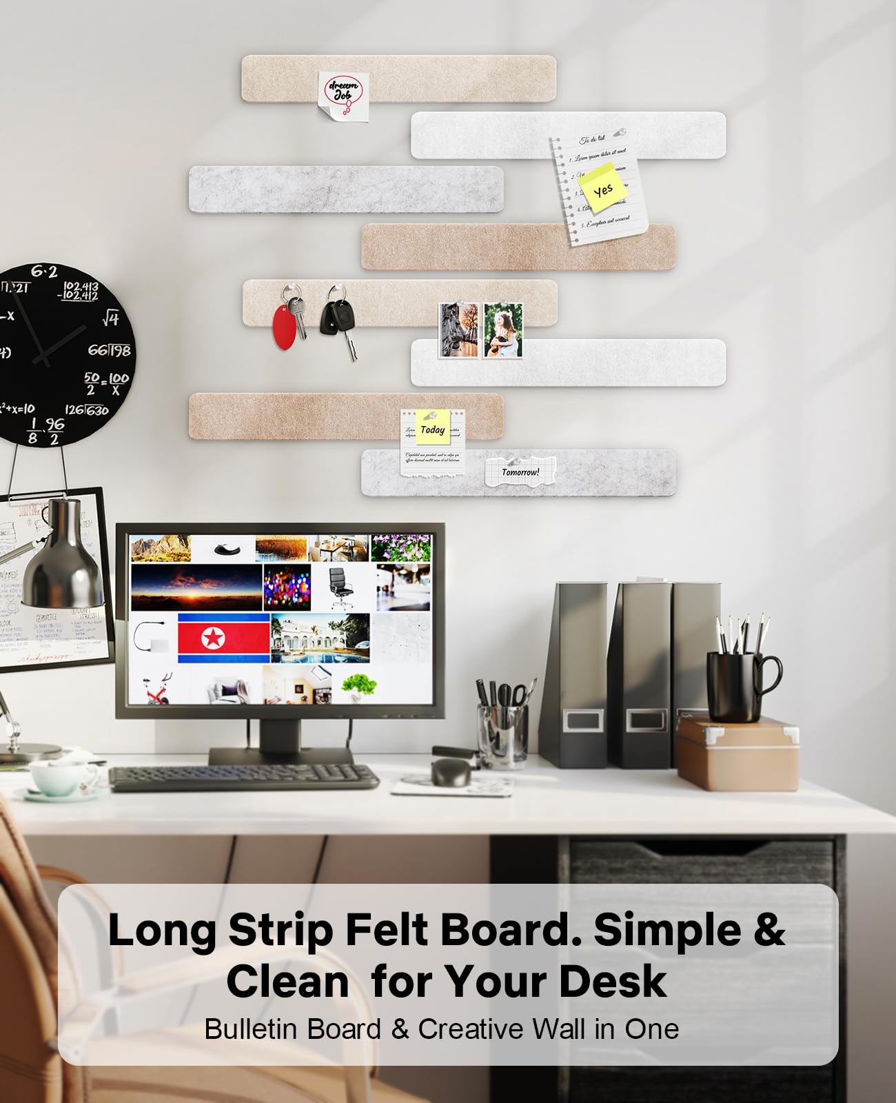 Small Cork Bulletin Board Tiles, Felt Wall Decor and Office Desk Accessories for Vision, Message Center, Picture and Prayer Board, Dorm, Room, Home Office Essentials and Organization(Stone Beige)