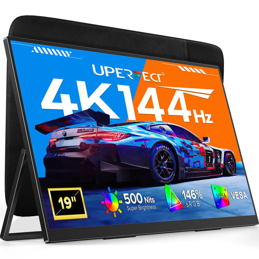 UPERFECT Portable Monitor 4K 144Hz QLED, 19" UHD 3840×2160, 500 Nits, 2000:1, 146% sRGB, 0.1ms, Built-in Stand & VESA Mount, Travel Gaming Monitor for Laptop, PC & Gaming Consoles - UColor 19 Apex