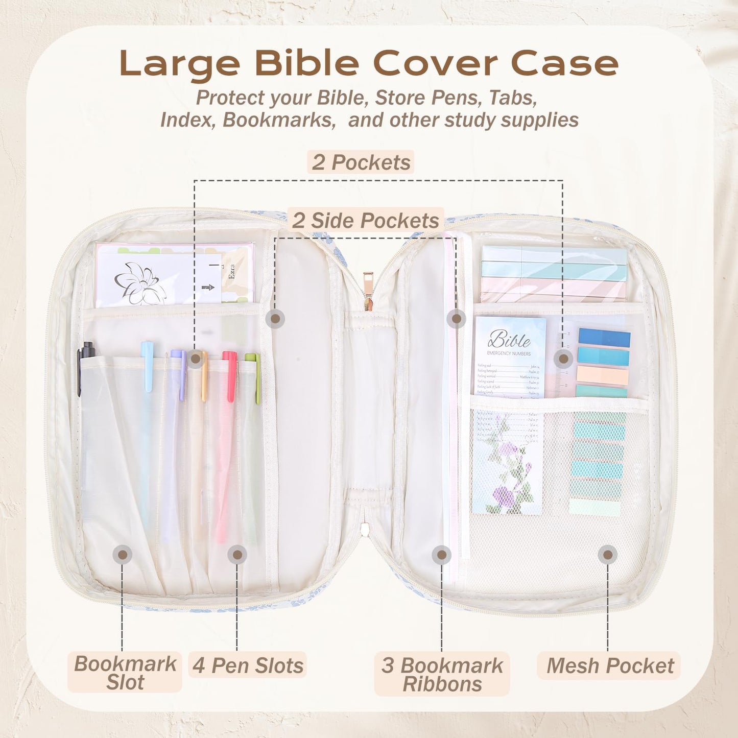 XKDOUS Bible Cover for Women Journaling Kit Quilted Bible Tote Bags Organizer with Pens, Tabs, Study Supplies Accessories Large Church Book Holder Christian Gifts for Lady, Friends