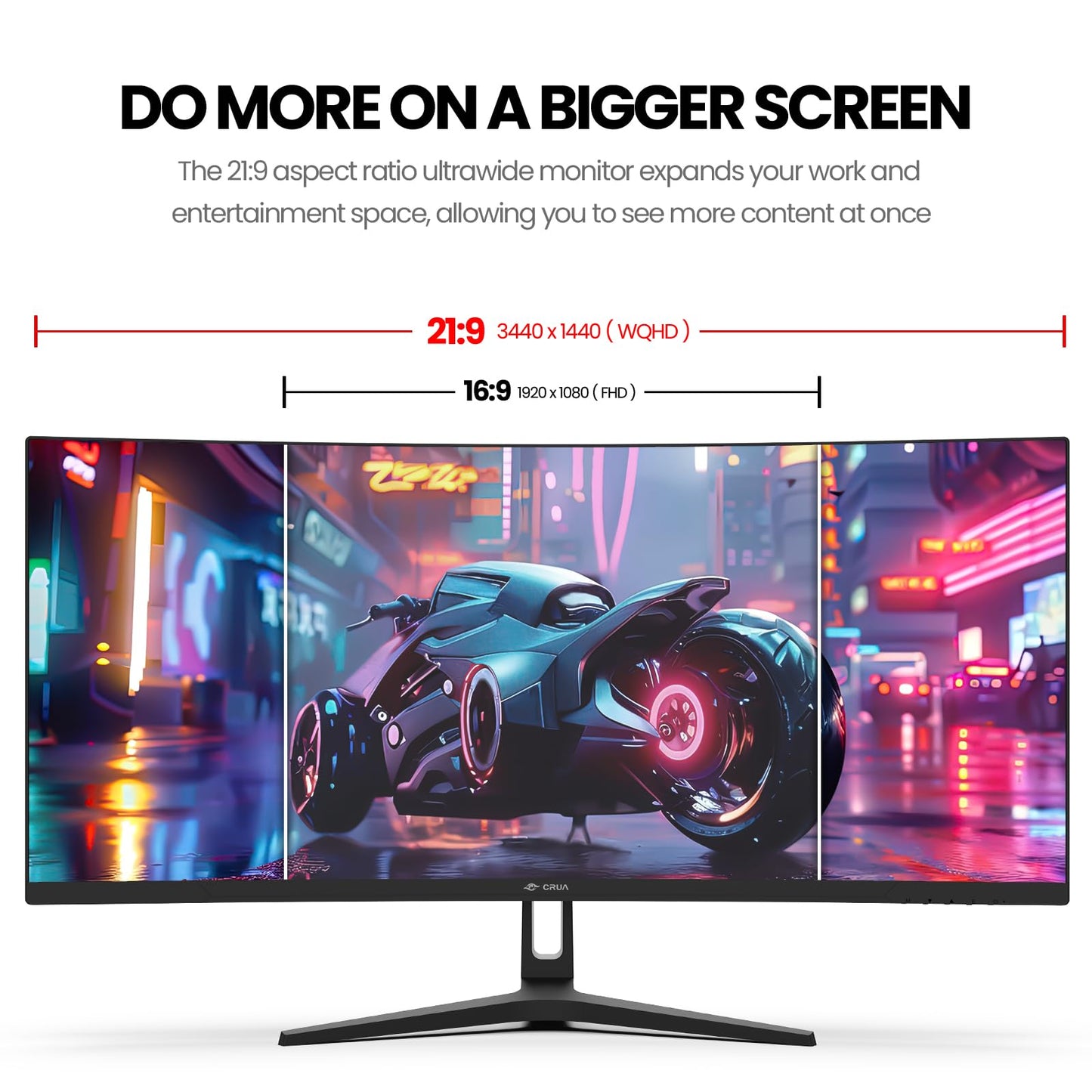 CRUA 34Inch Ultrawide Gaming Monitor, WQHD(3440 * 1440P) 144Hz/165Hz Curved Monitor,120% sRGB, Computer Monitor that Supports AMD Freesync, Wall Mountable Installs(HDMI, DP)-Black