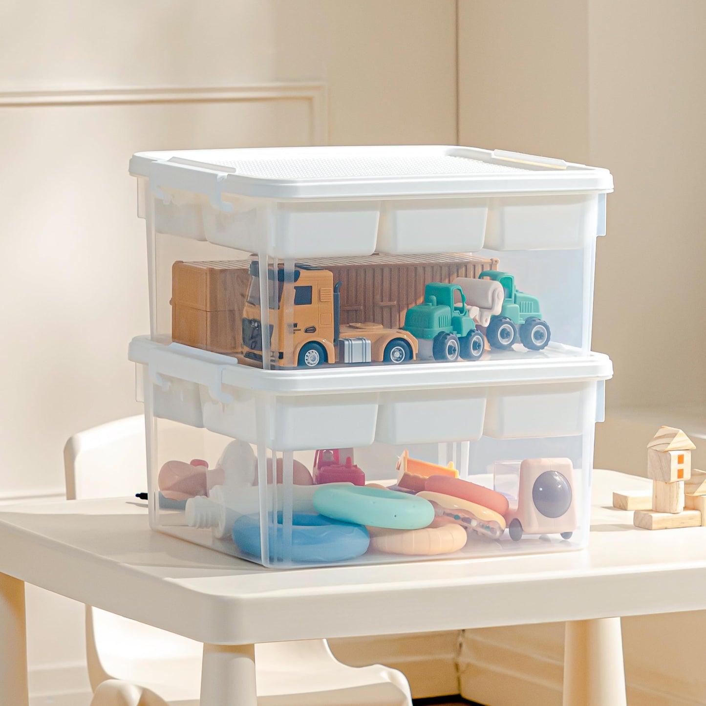 Citylife 17 QT Plastic Storage Box with Building Baseplate Lid and Removable Tray Craft Organizers and Storage Clear Storage Container for Organizing Bead, Tool, Sewing