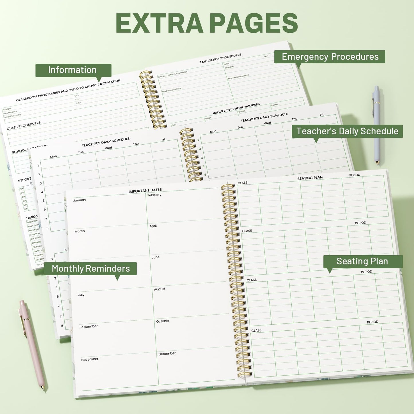 SUNEE 8 Period Teacher Lesson Plan Book - Days Vertically, Undated Teacher Planner 2026-2027 Academic Year, 8.5 x 11 Inch, 104 Pages/52 Sheets (40 Weeks), Waterproof PVC Cover, Back Pocket, Full Leaf
