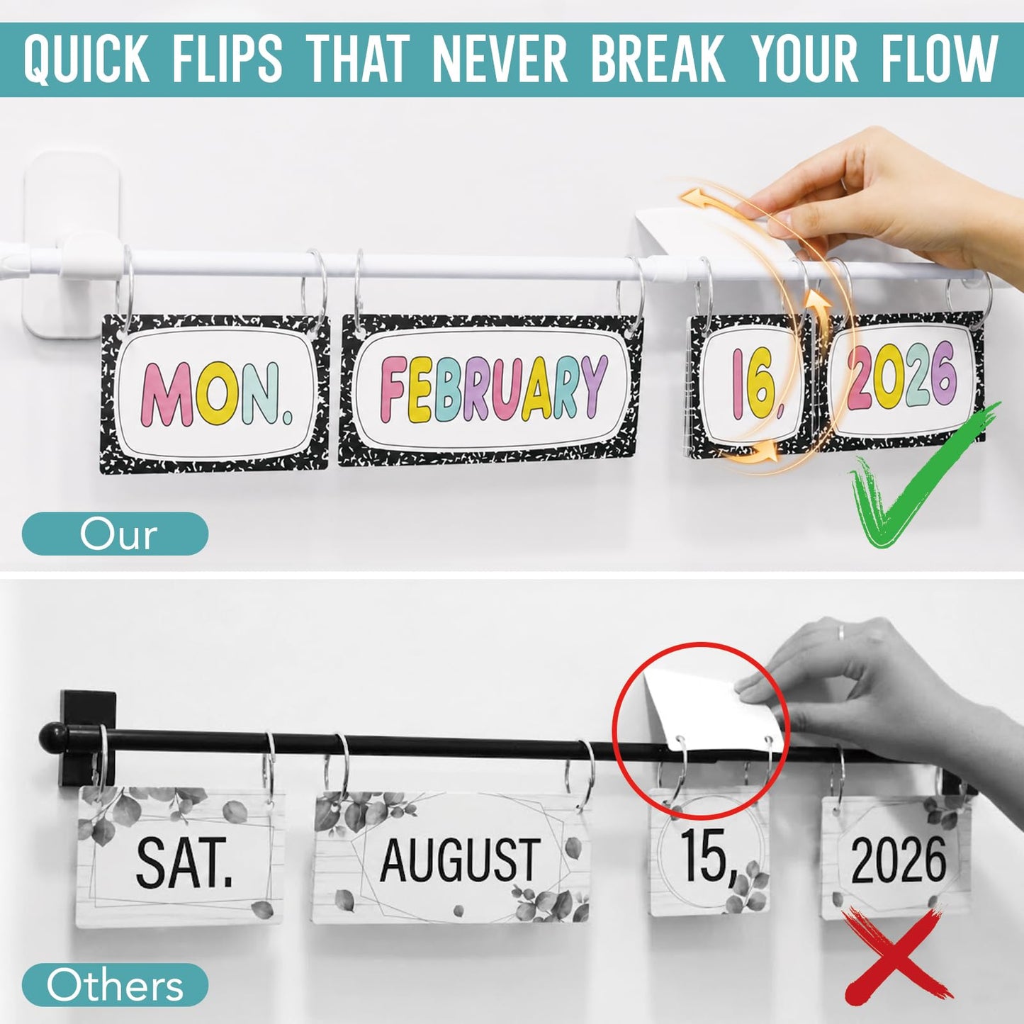 Magnetic Flip Calendar for Classroom - Composition Notebook Date Flip Calendar Set with Magnetic Rod for Classroom Home Whiteboard, Pastel Back to School Decor for Teacher Supplies