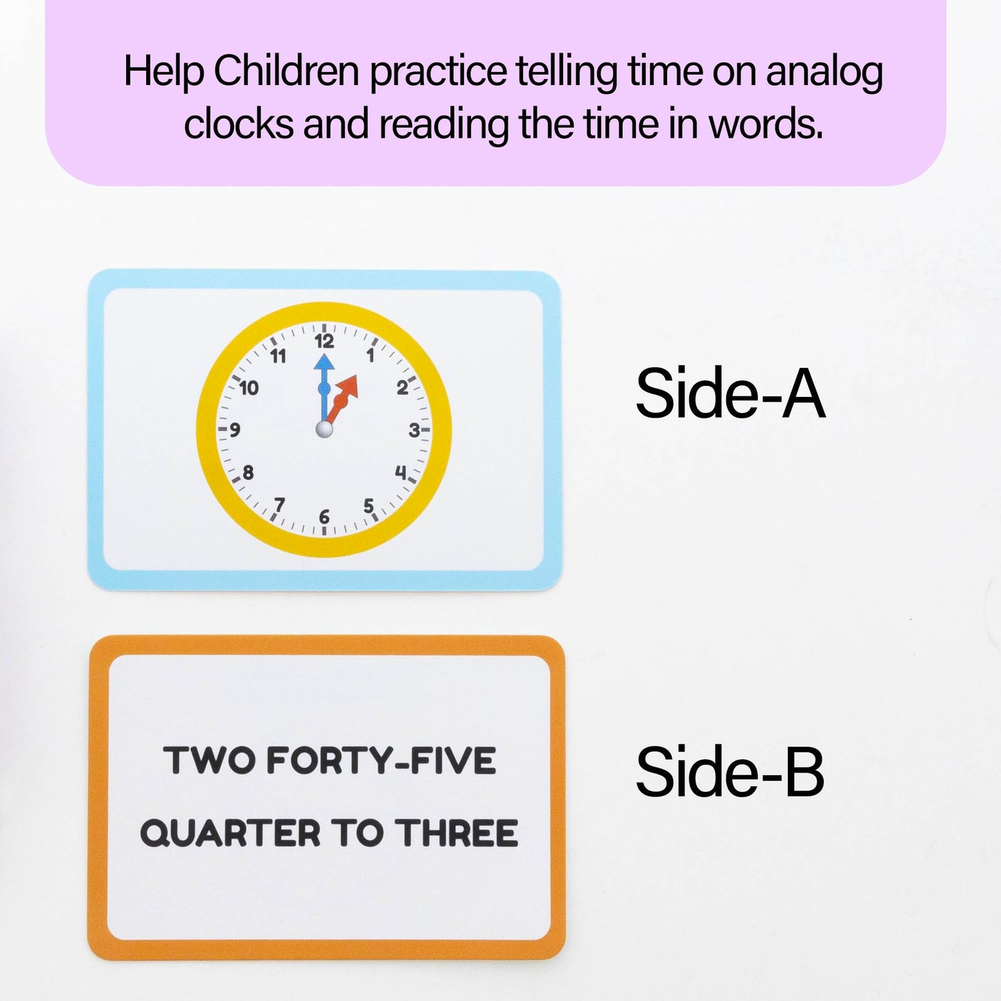 BAZIC Products Telling Time Flash Cards Learn to Read Time, Read Clocks Numerals & Analog, Interactive Learning Flashcards Kindergarten School Home (36/Pack), 72-Pack