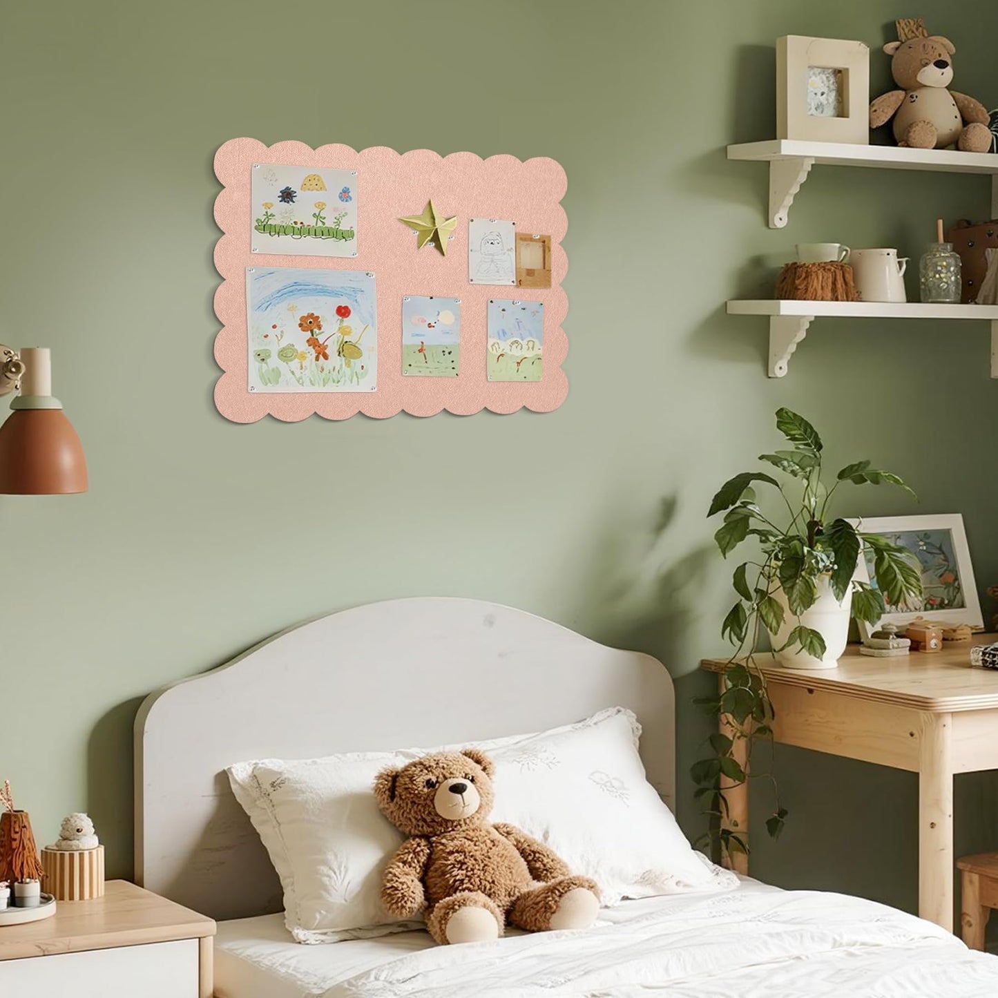 Lightomorrow Scalloped Bulletin Board, 24 x 18 Inches Felt Pin Board - Decorative Cork Alternative for Wall, Foldable Picture Self-Adhesive Vision Prayer Board with 20 Pushpins - Mauvey Pink