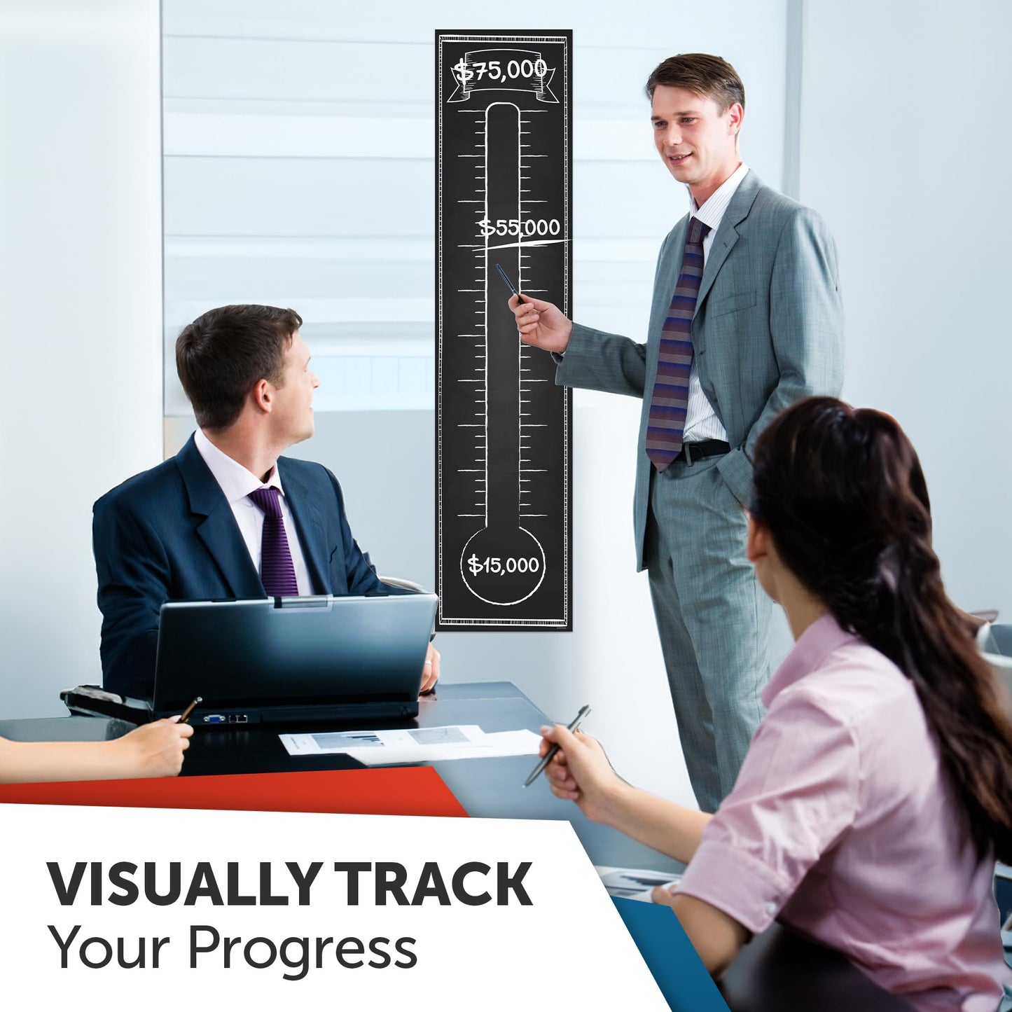 Fundraising Goal Thermometer Chart - 11" x 48", Reusable, Dry Erase Goal Tracker - Great for Schools, Churches, Offices & Charities