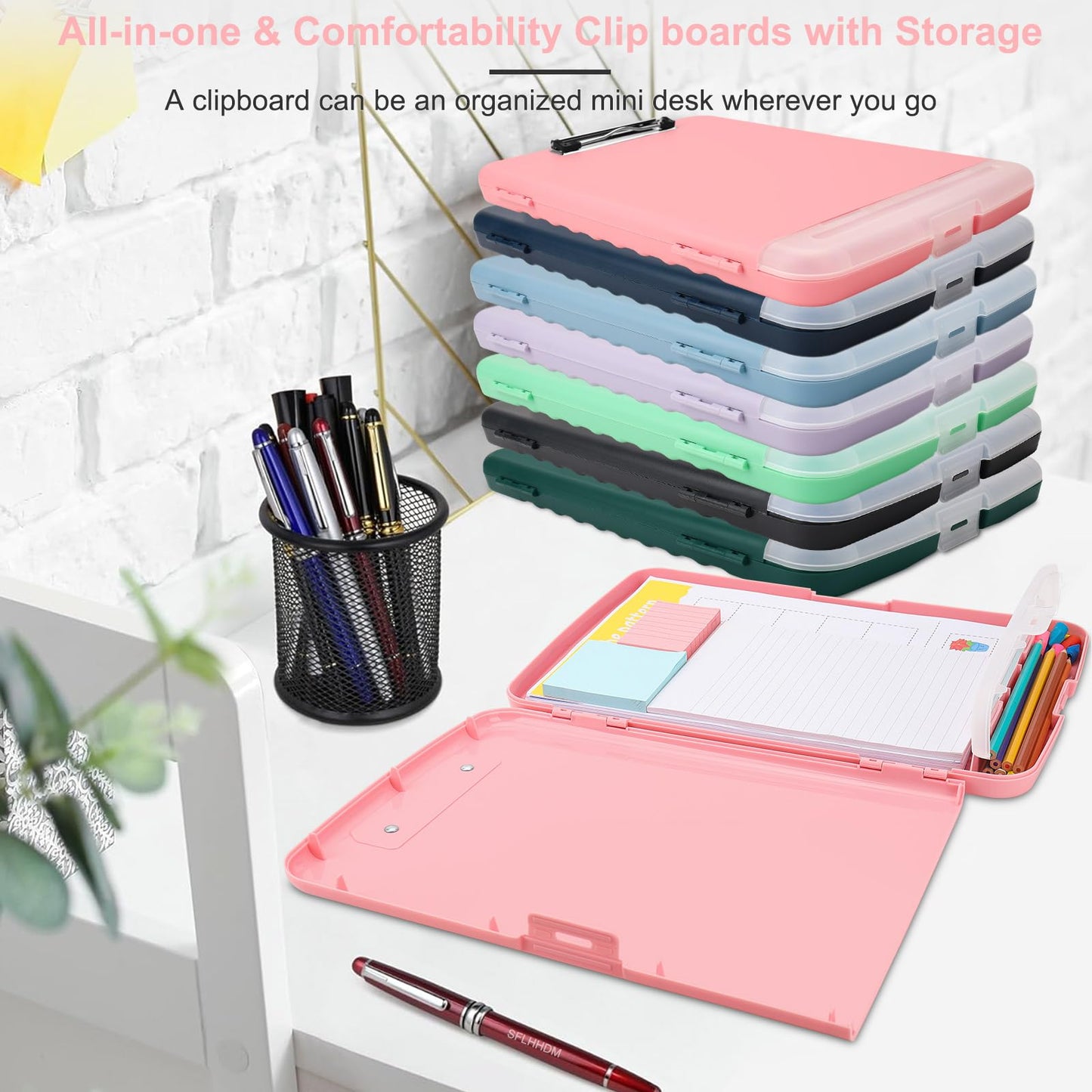 SFLHHDM Clipboard with Pen Holder, Legal Size Nursing Clipboards with Storage, Plastic Clip Boards for Writing, Lightweight Cute Clipboard Storage with Low Profile Clip for Work, Office