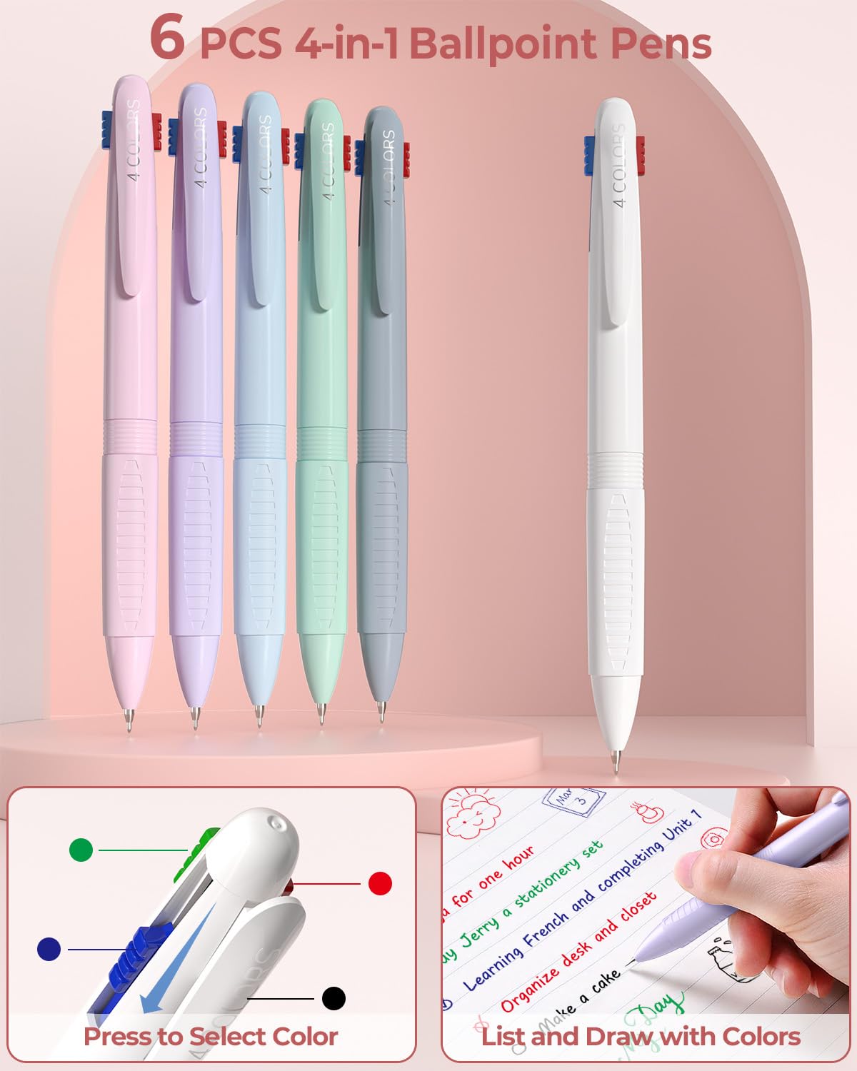 Four Candies 56 PCS Stationery Set, Cute Storage Case with Supplies, 6 Multicolor Pens, 12 Pastel Highlighters, 5 Gel Pens Black Ink, 9 Mechanical Pencils for College Essentials Stuff (Pink)