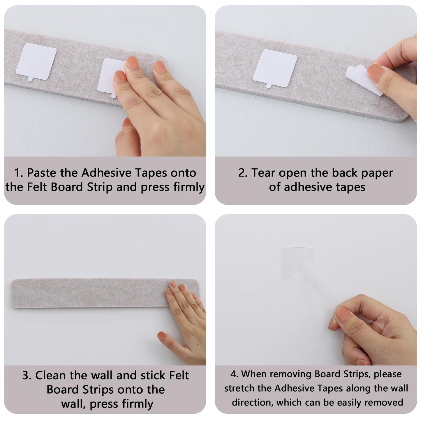 Vuzvuv 8 pcs Bulletin Board Bar Strips No Adhesive Backing with Glue Points ，Self Adhesive Cork Board for Wall，Felt Pin Board for School，Office Decor(Black)