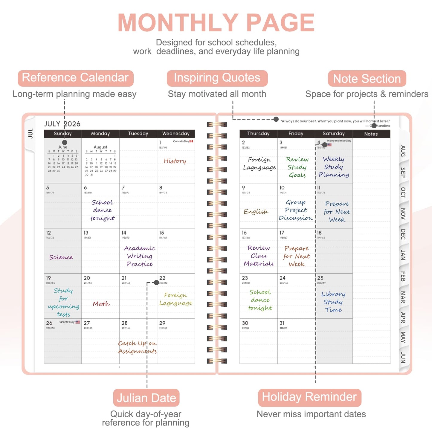 Planner 2026-2027, Weekly and Monthly Academic Planner, July 2026 - June 2027, Hardcover Calendar Agenda Book for School Year Planning, School Supplies for Teacher and Student, A5(6.3'' x 8.5'')