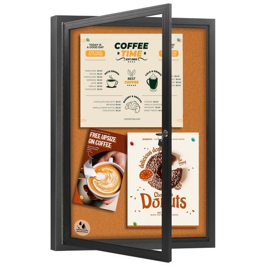 Enclosed Bulletin Board,Outdoor Weatherproof Cork Noticeboard with Locking Door, Wall-Mounted Black Aluminum Frame,Display Case Message Board for Office Home,36x24 Inch (5xA4)