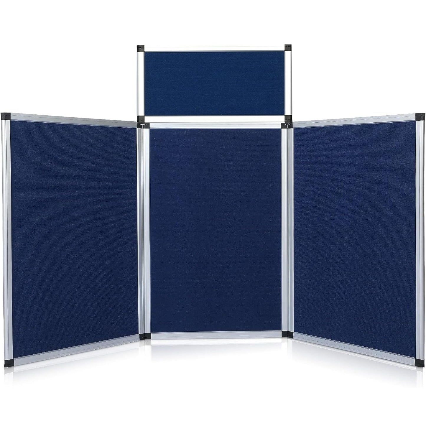 ISXACFF 3+1 Panel Trade Show Presentation Board 70.8“ x 35.4” Blue Trifold Poster Board Folding Exhibition Display Boards Double Sided Tabletop Display with Storage Bag Hook & Loop-Receptive Fabric