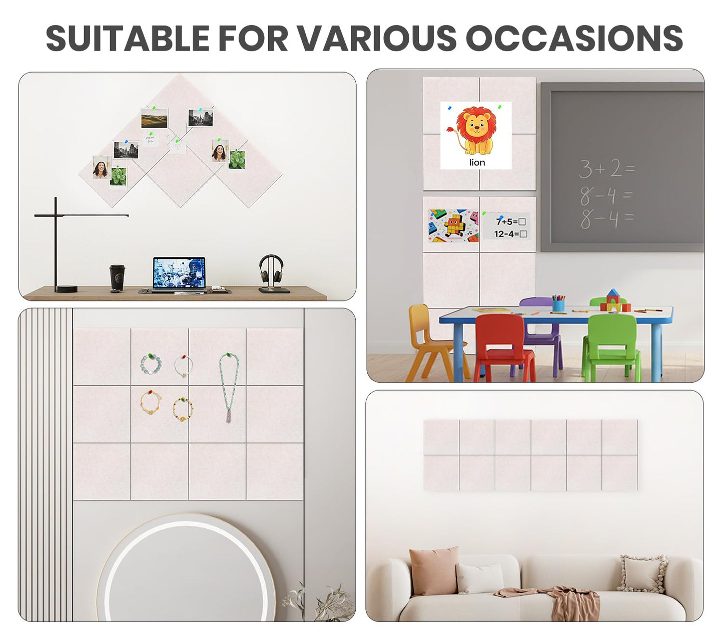 Large Cork Board Alternative 36" X 24" Bulletin Board - 6 Pack Removable Felt Wall Tiles with 20 pushpins, Large Cork Boards for Walls Cork Board for Office Pin Board Tack Board - Oatmeal
