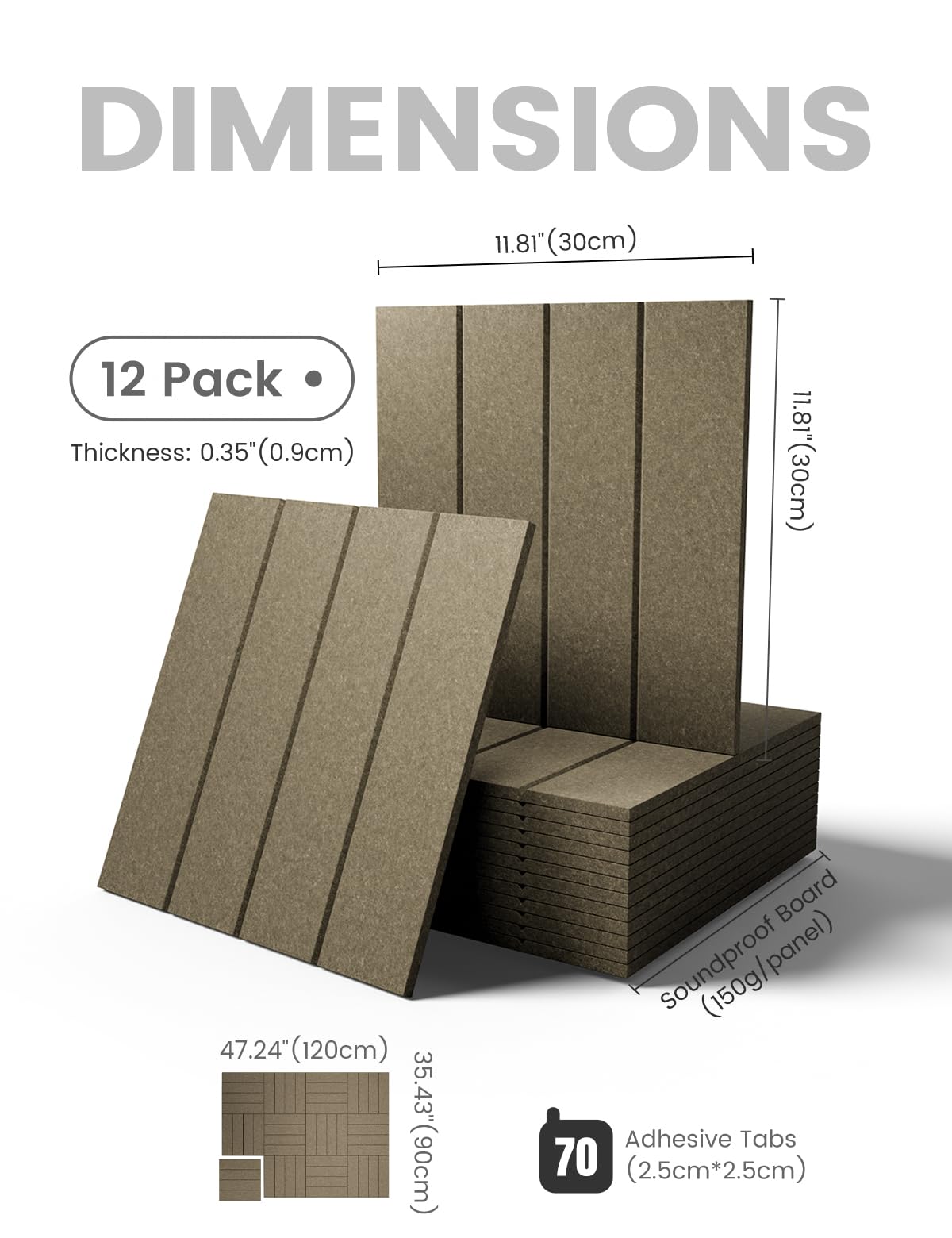 Large Felt Bulletin Board 48" x 36" Cork Board Alternative-12 Pack with 70 Safe Removable Adhesive Tabs, Cork Boards for Walls for Home Office Classroom Pin Board-Earth Brown