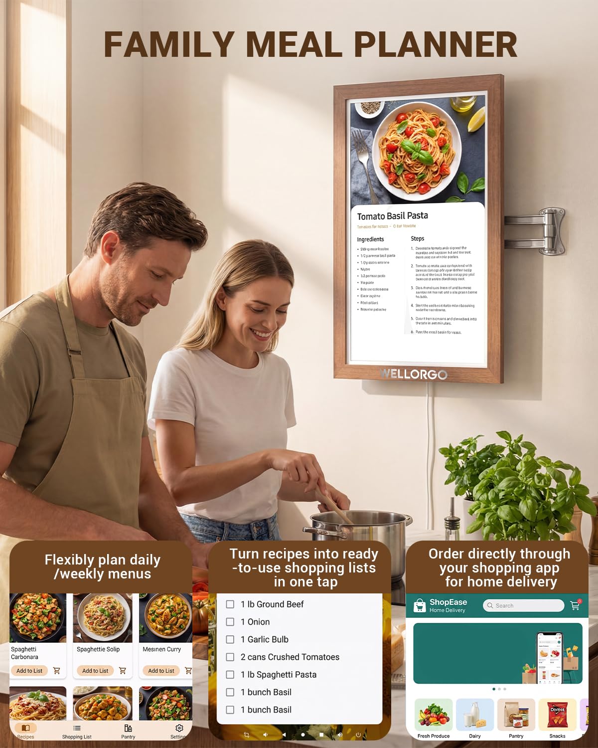 WELLORGO Digital Calendar Touch Screen, 21.5-inch Electronic Calendar for Wall, Smart Digital Planner with Kids' Chores Chart/Meal Plan/Streaming Services/Photo Display, Remote Control Supported