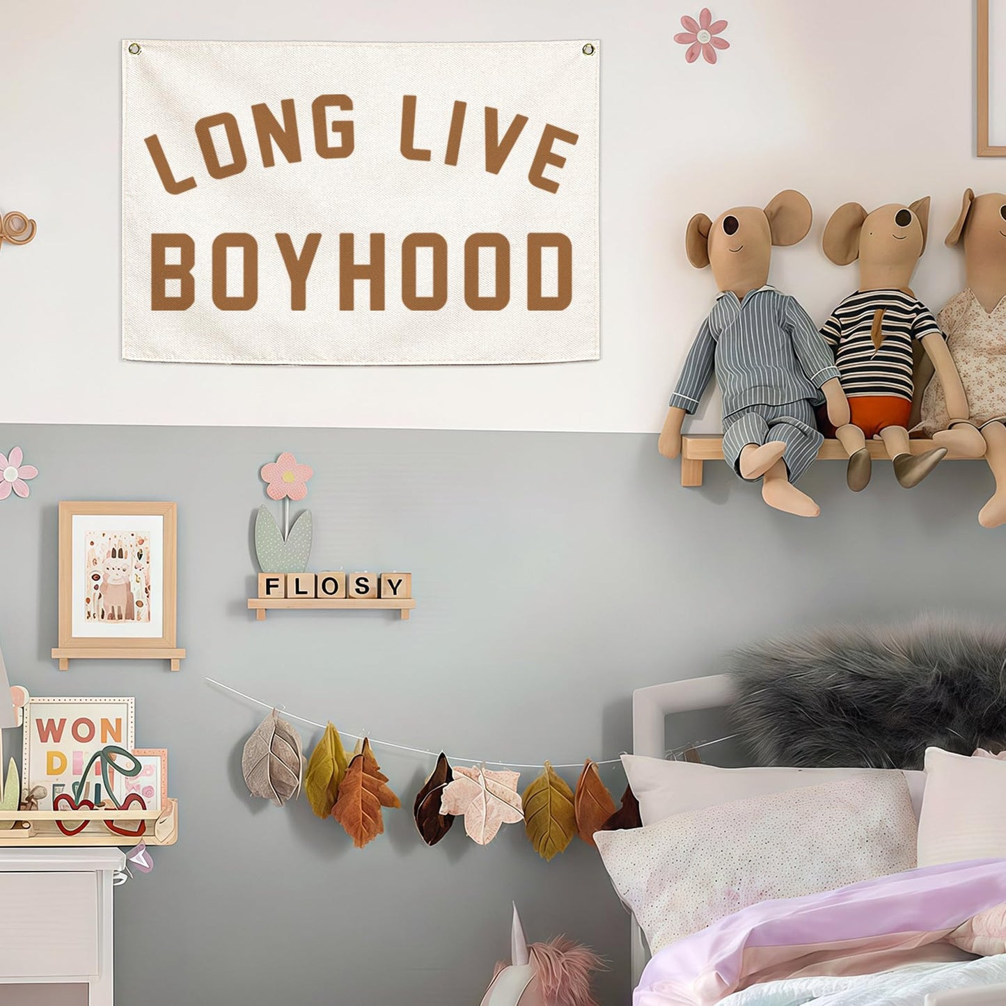 Long Live Boyhood Canvas Banner-Nursery Hanging Rectangular Poster Flag Sign Art for Baby Kids Boy,Nursery Playroom Boyroom Babyroom Decoration,Christmas Gift Idea for Boys 28.5"L x 20"W