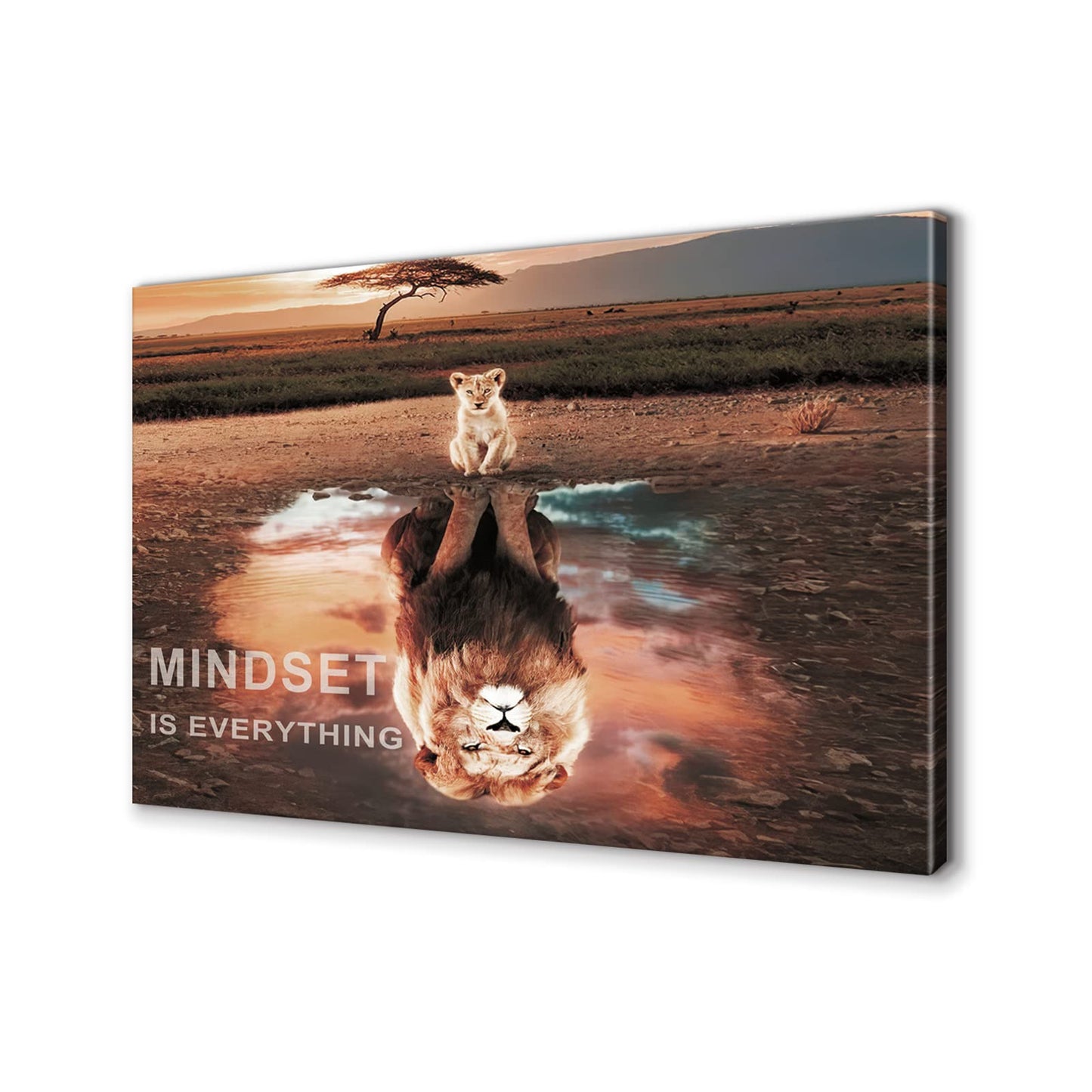 Mindset Is Everything Wall Art Lion Motivational Canvas Wall Art Posters Prints 1 Pieces Inspirational Quote Painting for Office Bedroom Decor (12" W x 18" H)