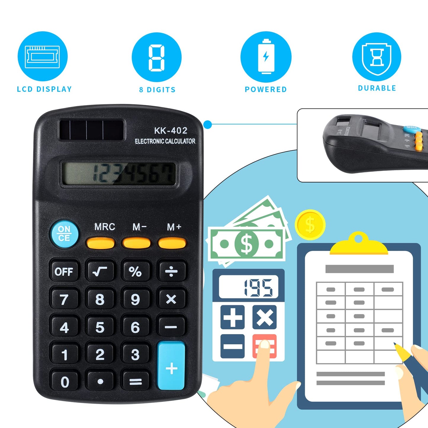 Fiada 12 Pieces Pocket Size Mini Calculators Handheld Angled 8-Digit Display Calculators Basic Standard Small Accounting Desktop Supplies for Office School and Home
