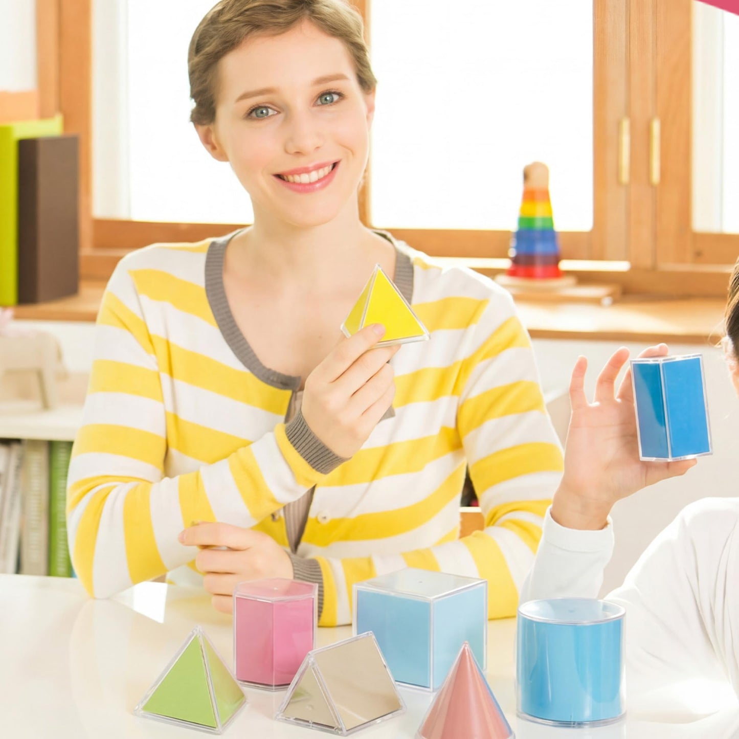 Faccito Geometric Solids 3D Shapes & 2D Folding Nets Folding Shapes Early Math Multicolored Blocks Manipulatives and Geometry Set for Classroom Homeschool Math Teacher Supplies (8 Styles)