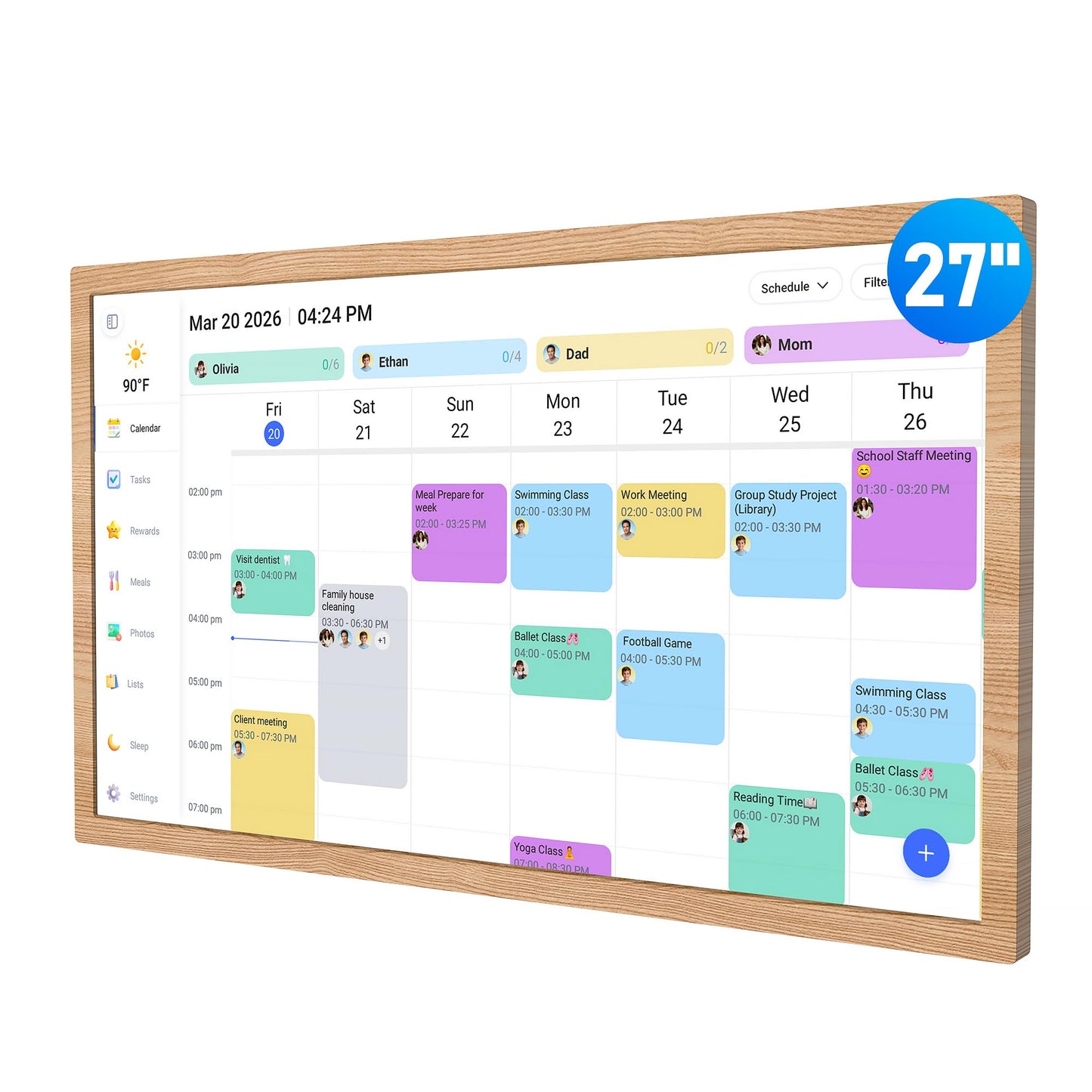 Digital Calendar – 27 Inch Electronic Wall Calendar & Chore Chart, Smart Family Organizer with Interactive Touchscreen Display, Wall Mount in Portrait or Landscape
