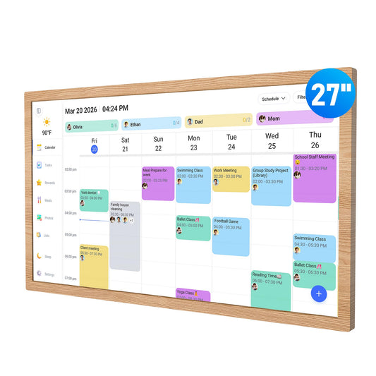 Digital Calendar – 27 Inch Electronic Wall Calendar & Chore Chart, Smart Family Organizer with Interactive Touchscreen Display, Wall Mount in Portrait or Landscape