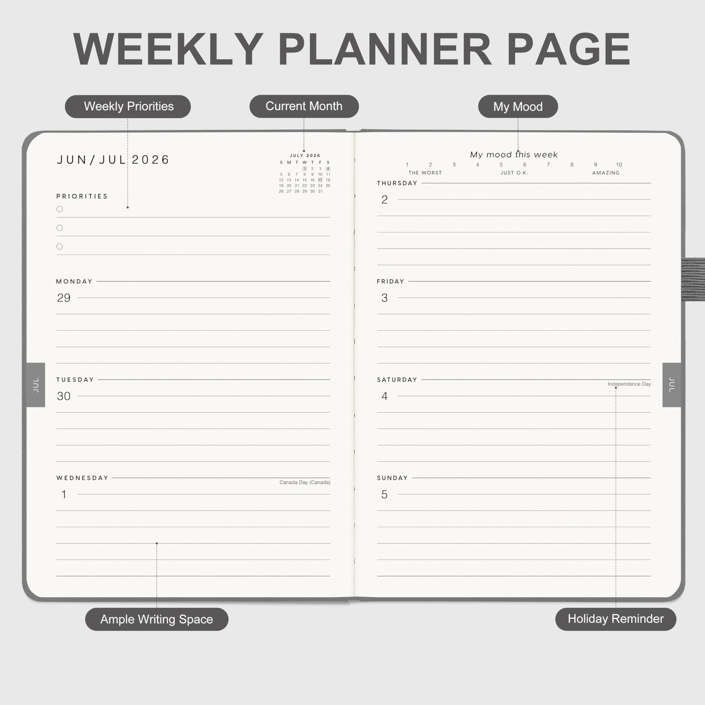 And Per Se Academic Planner 2026-2027 – Weekly & Monthly Planner, July 2026 to June 2027, A5 Leather Hardcover with Inner Pocket – Student & Teacher Organizer, 5.7" x 8"(Grey)