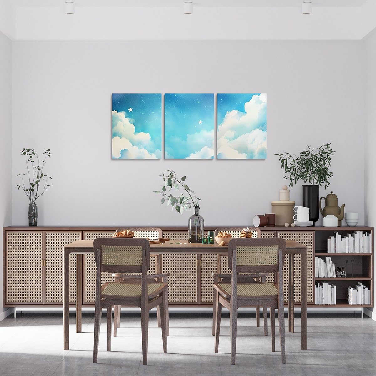 Feelyou Blue Galaxy 3 Piece Canvas Wall Art for Living Room Bedroom Starry Sky Wall Art for Home Decor Dreamy Nebula Office Decor Artwork Blue White Picture Painting Posters