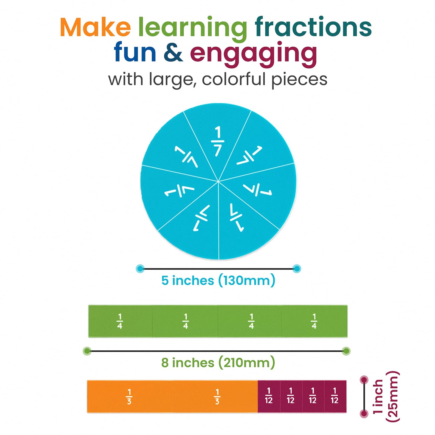 Oyster&Pop 180pcs Award-Winning Fraction Manipulatives - Large Magnetic Fraction Tiles and Circles Magnets Set - Fractions for Kids - Hands-On Montessori Math - Includes Learning Fractions eBook
