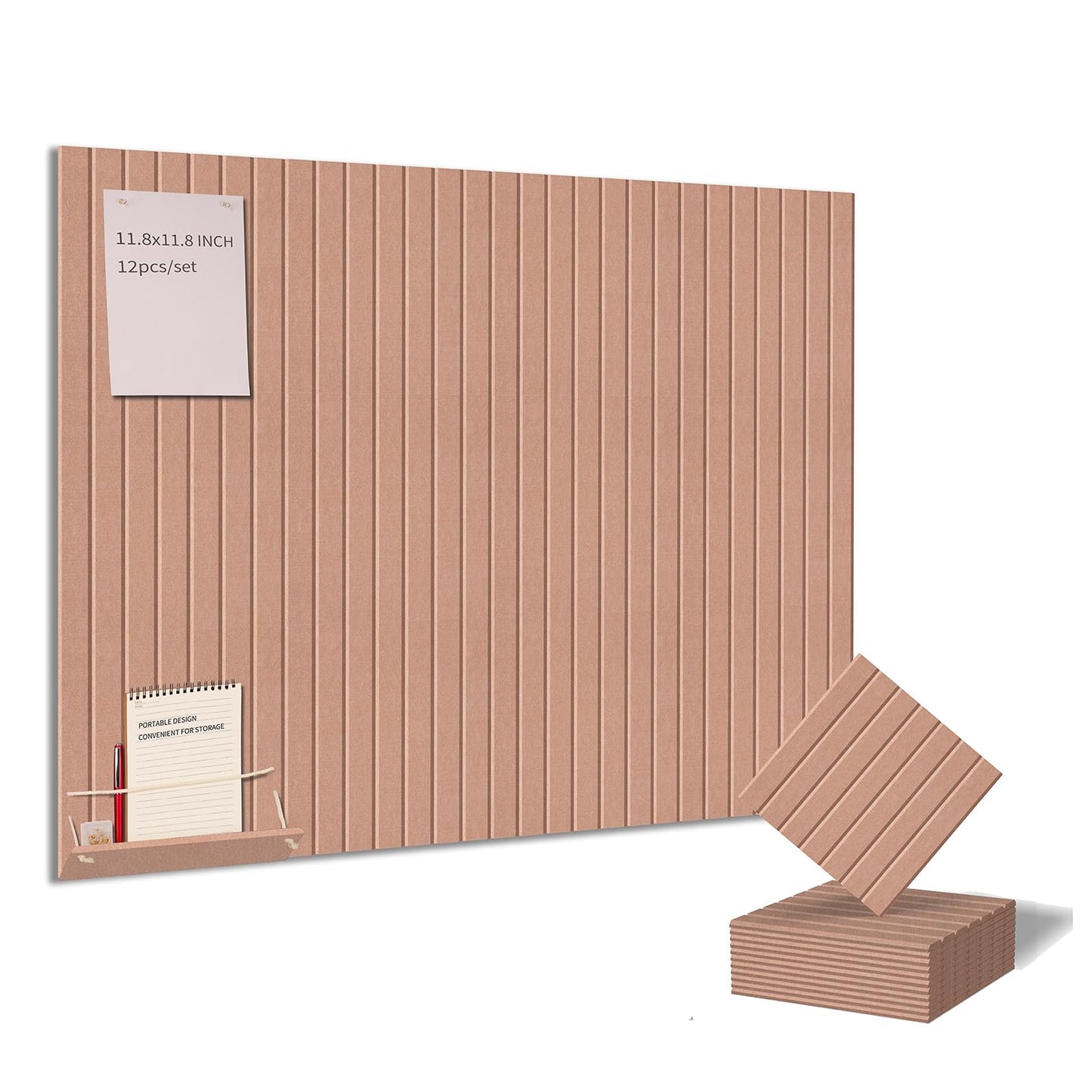 12 Pack Bulletin Boards 48" x 36" Alternative Cork Board for Office,Built-in Storage Device，Large Cork Boards for Walls ， Felt Wall Tiles, Contains Removable Security Stickers and PushPins (V-Pink)