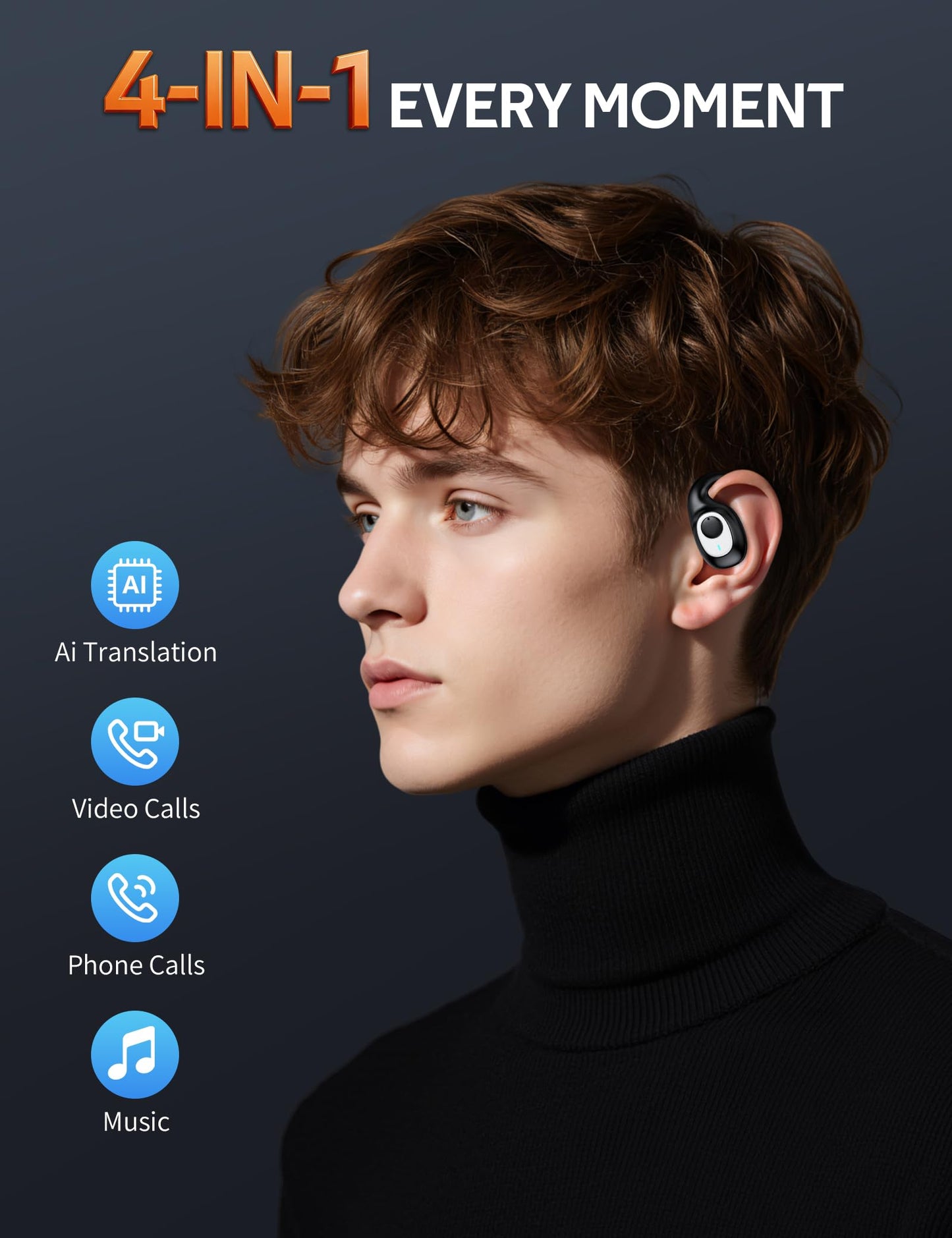 MUSICROSS Ai Translation Earbuds Real Time 144 Language Translator Earbuds Audifonos Traductores Inglés Español 4 in 1 Translator Device with 9 Working Modes for Travel Business Learning Black