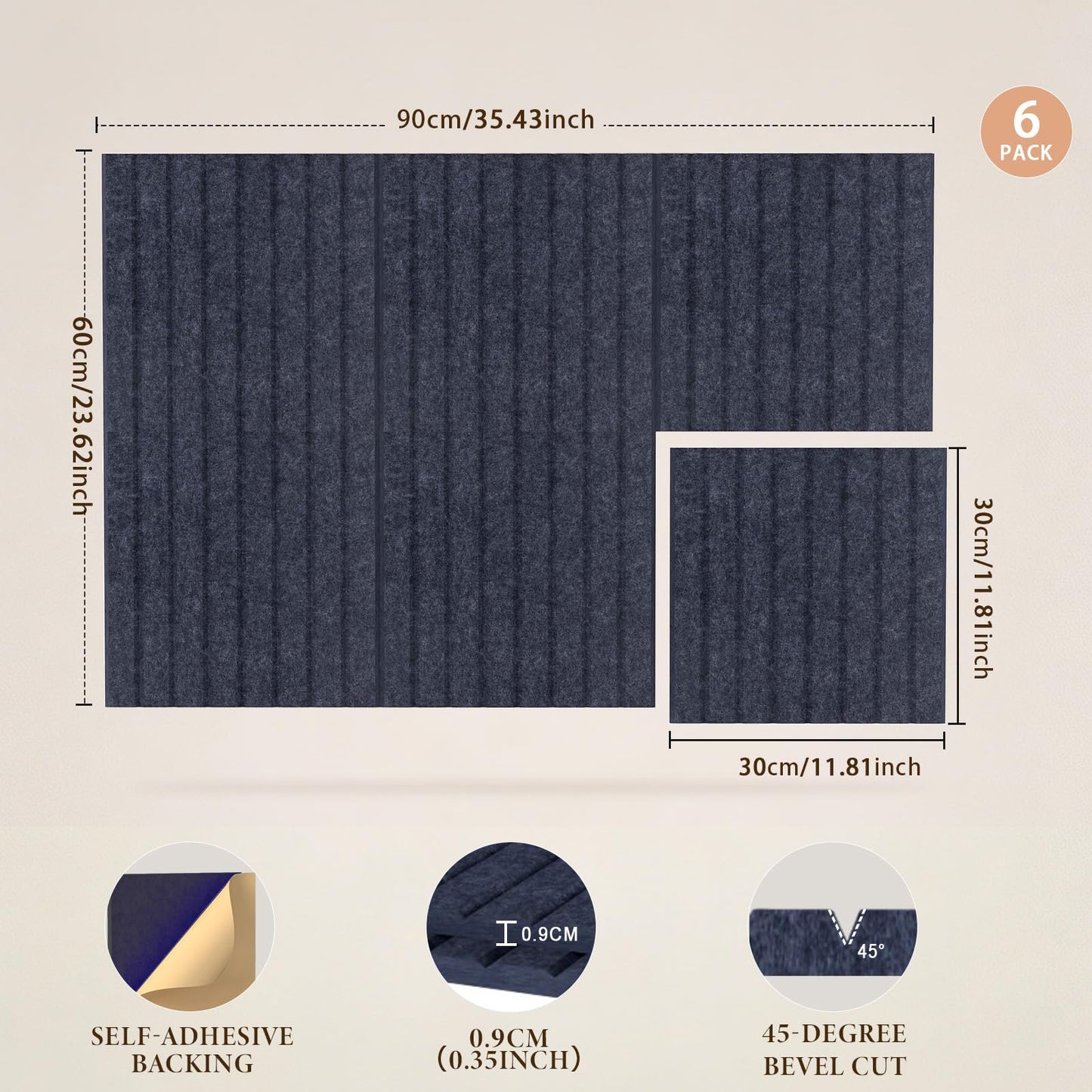 JBER Large Felt Bulletin Board 36" x 24" - 6 Pack Felt Wall Tiles, Cork Board Alternative to Use in Office & Home Decor, Classroom Decor, Vision Board to Display Your Photos(Starlight Blue)