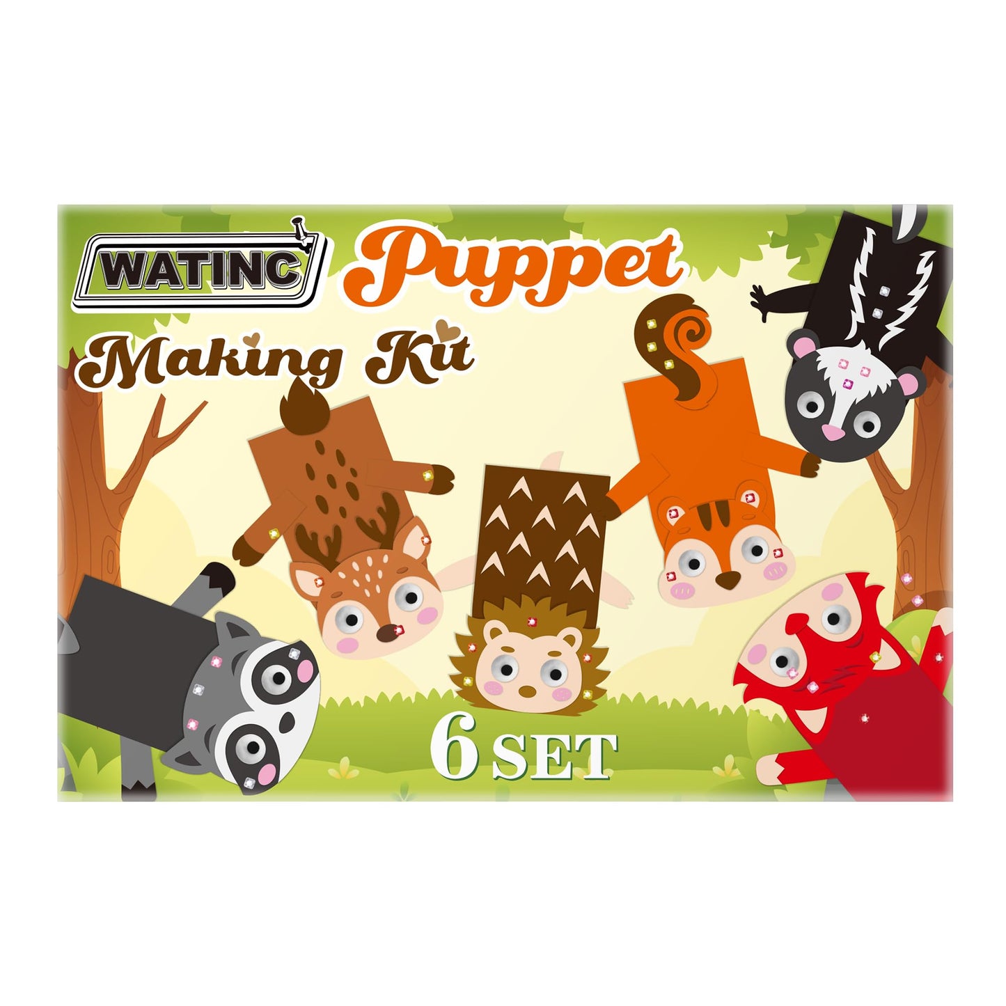 WATINC 6Pcs Hand Puppet Making Kit, Art Craft Felt Sock Puppet Toys, Creative DIY Make Your Own Pompoms Wiggle Googly Eyes Storytelling Role Play Party Supplies Gift for Girls Boys (Woodland A)