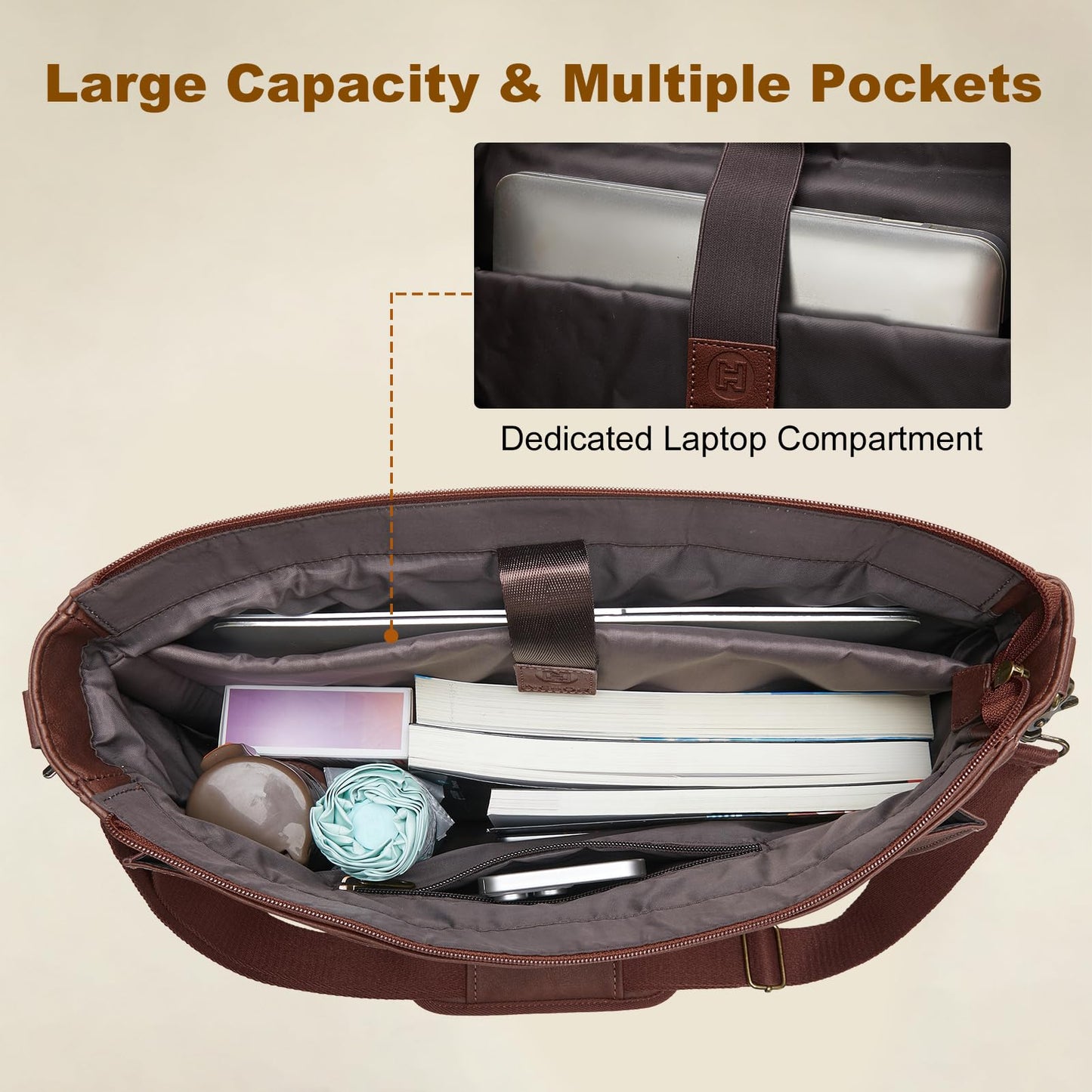 Leather Messenger Bag for Men, 15.6in Laptop Briefcase Vintage Waterproof Laptop Bag Shoulder Bags Satchel Office Bag(Dark Brown)