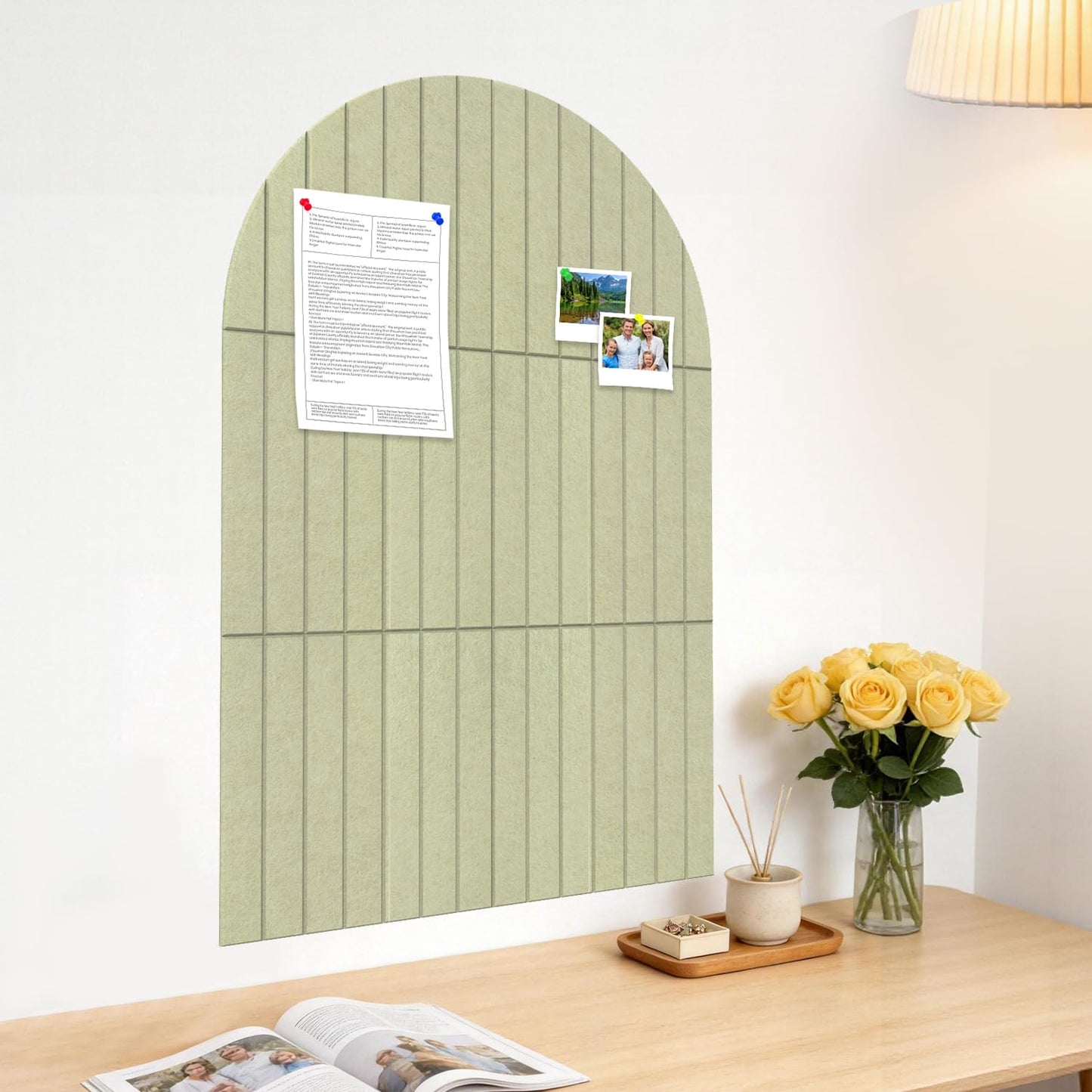 Large Arched Felt Bulletin Board 35" x 24",Cork Board Alternative - 6 Customized Felt Wall Tiles with Push Pins, Cork Boards for Walls Pin Board for Office & Home Panels - Sage Green