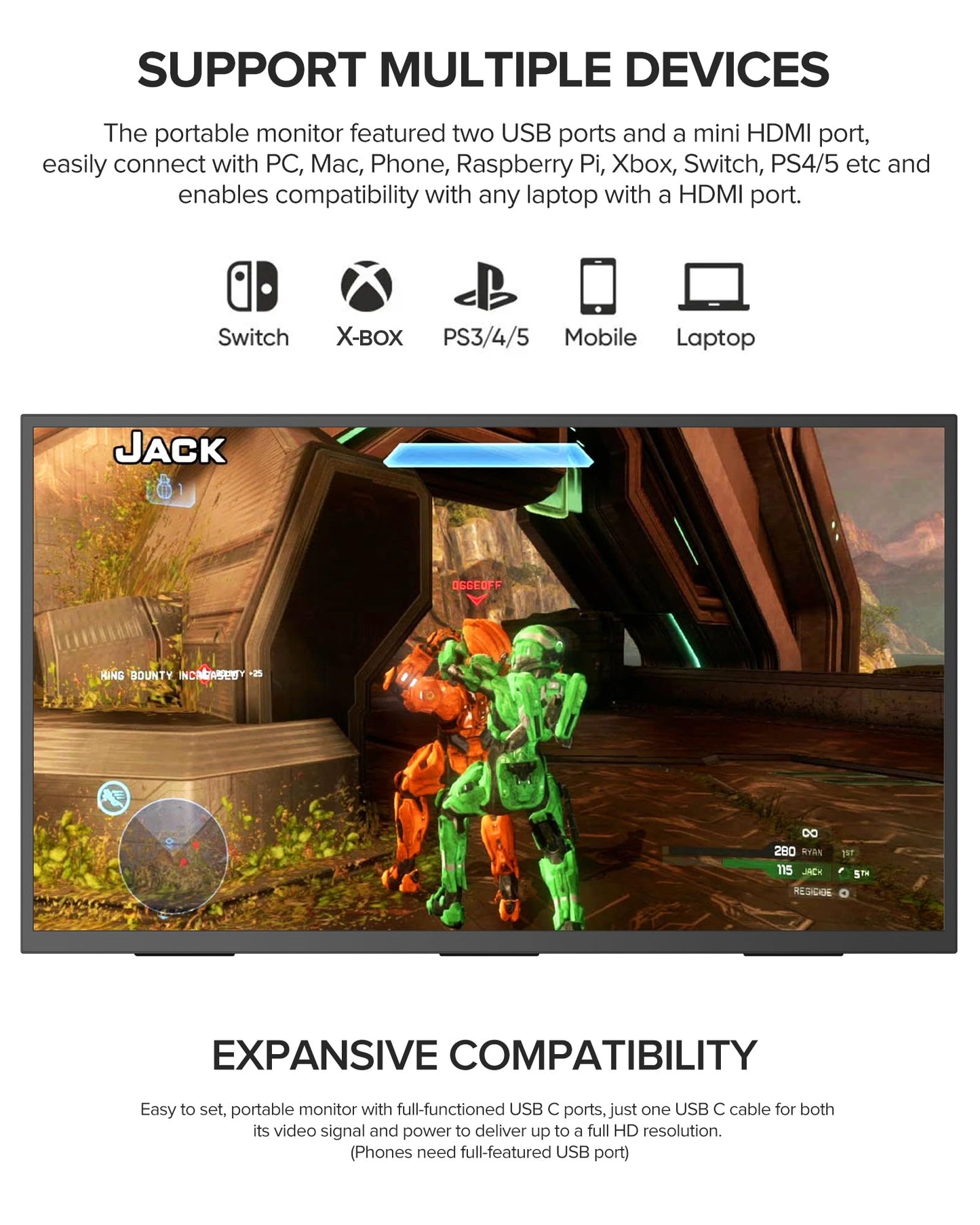 UPERFECT 24" 120Hz QLED Portable Touchscreen Monitor 1080P 125% sRGB 400Nits w/Stand & VESA, HDMI USB-C Travel Monitor for Laptop/Gaming Devices/Phone/Mini PC, External Second Screen for Gaming & Work