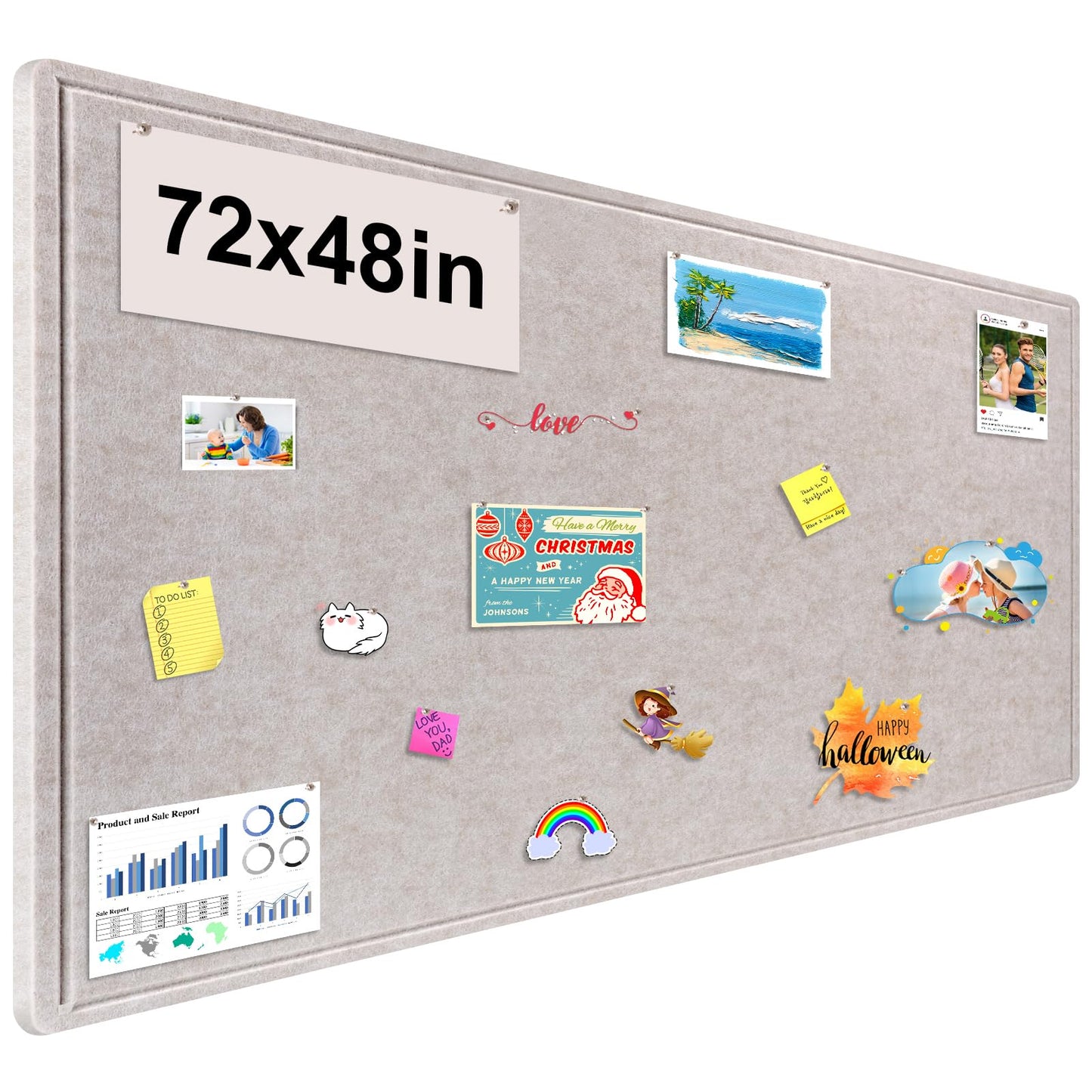 Large Bulletin Board, Foldable 72x48 Inches Cork Board Alternative, Large Felt Board Decorative Pin Board for Wall, Foldable Photo Board Self-Adhesive Vision Board with 36 Pushpins Light Khaki