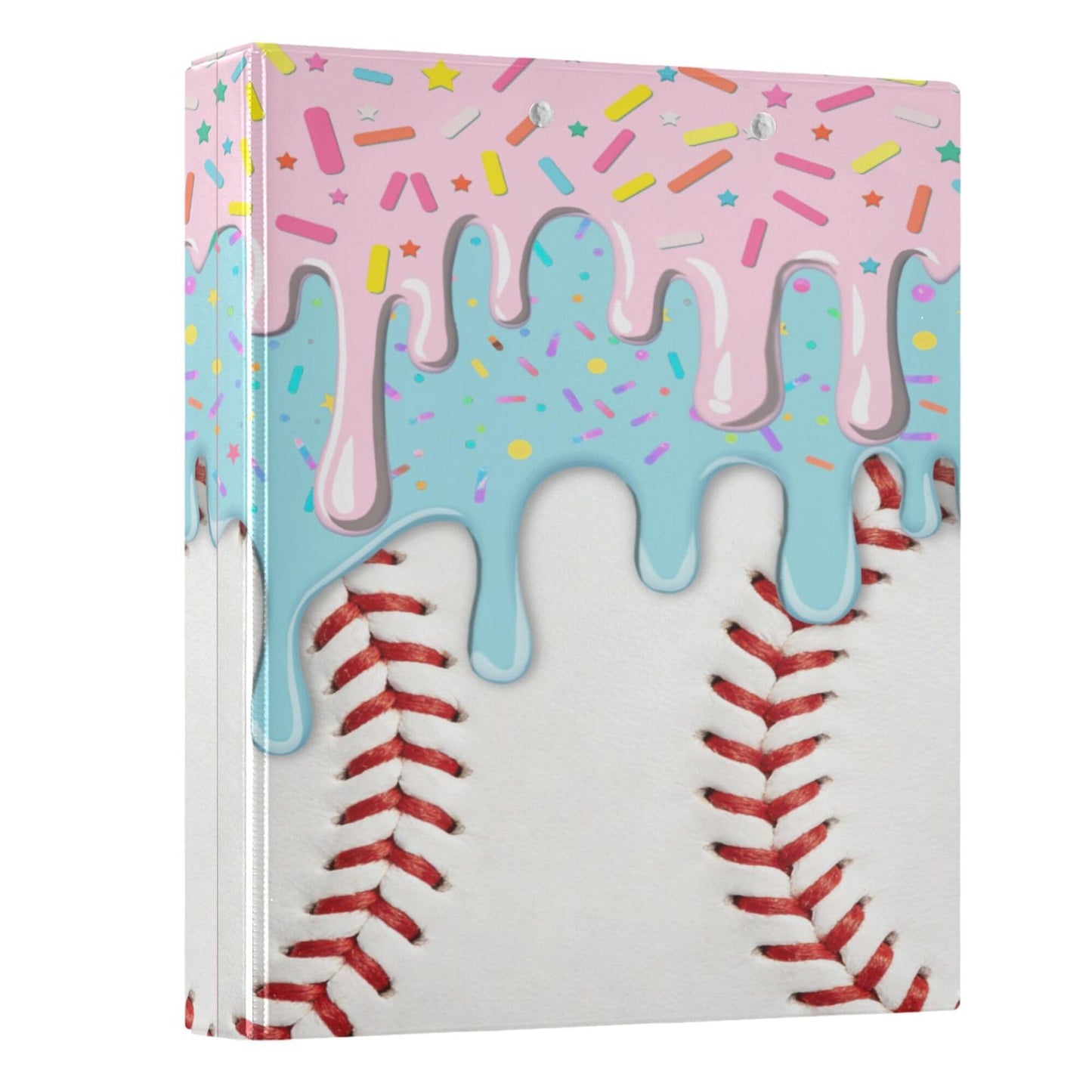 Baseball Red White Stripe Pattern Round Ring Binders 1.5 Inch Ice Cream 3 Ring Clipboard Binder for Office School Work Supplies File Folder 200 Sheet Capacity