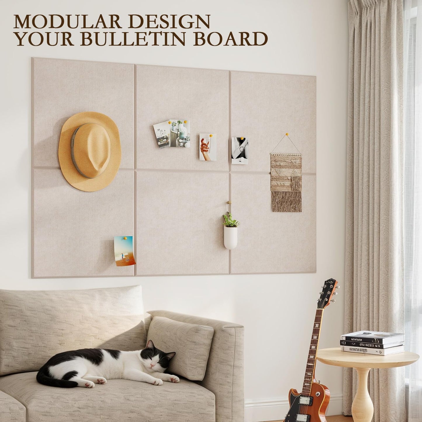JBER Large Felt Bulletin Board 48"x36" - 12 Pack Felt Wall Tiles, Cork Board Alternative to Use in Office & Home Decor, Classroom Decor, Vision Board to Display Your Photos(Light Camel)