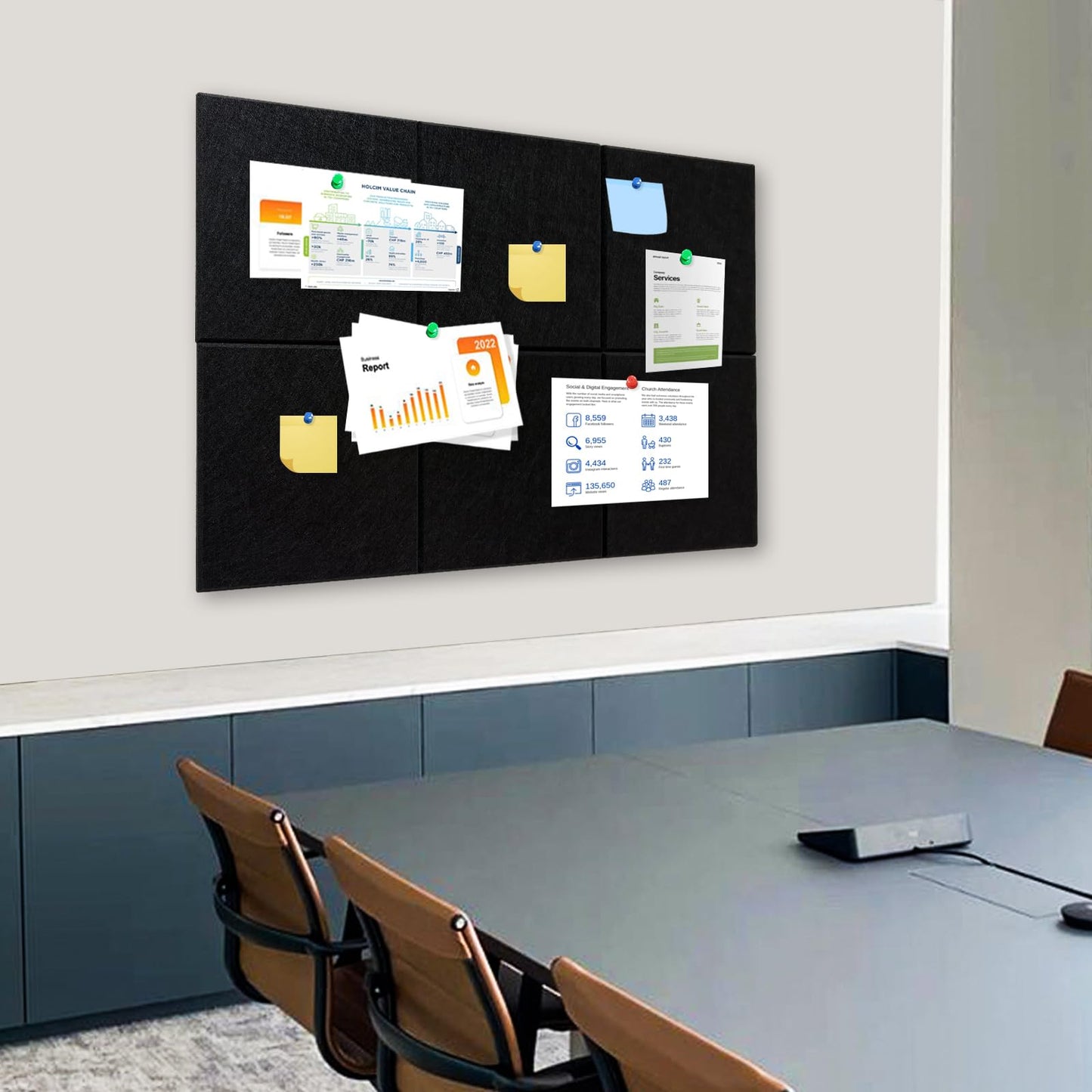 Large Cork Board Tiles for Wall with Push Pins, Removable 36" x 24" Bulletin Board Sets, Adhesive Pin Board | Magrowill 6 Packs Felt Panels for Interior Wall Decor