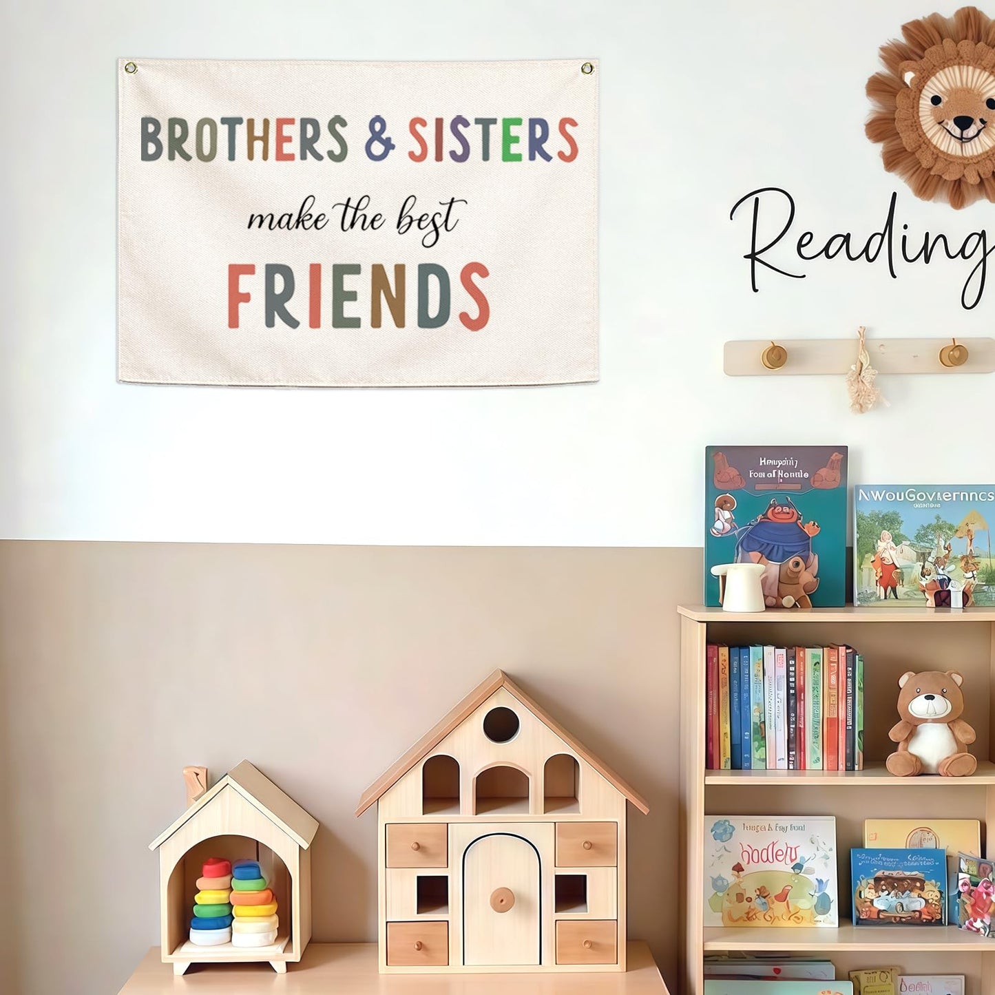 Nursery Wall Art Decor-Rectangular Banner Flag Poster Wall Decor Gifts for-Baby Kids Girl Boy-Playroom,Bedroom,Door Decoration-Christmas Gift-Brothers and Sisters Make The Best Friends-28.5"L×20"W