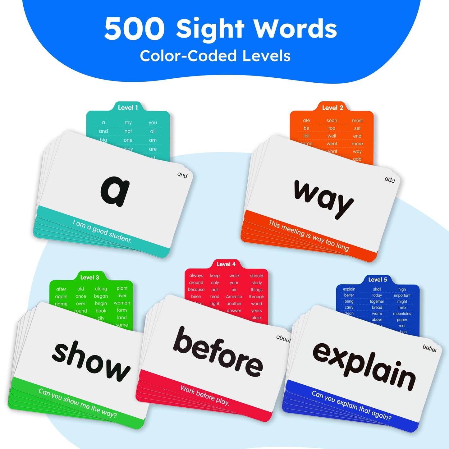 BenBen Sight Words & Phonics Flash Cards, 500 Sight Words & 800+ Words, Learn to Read CVC, Blends, Long Vowels, Dolch & Fry High Frequency Words for Pre-k Kindergarten 1st 2nd 3rd Grade Kids Ages 3-9