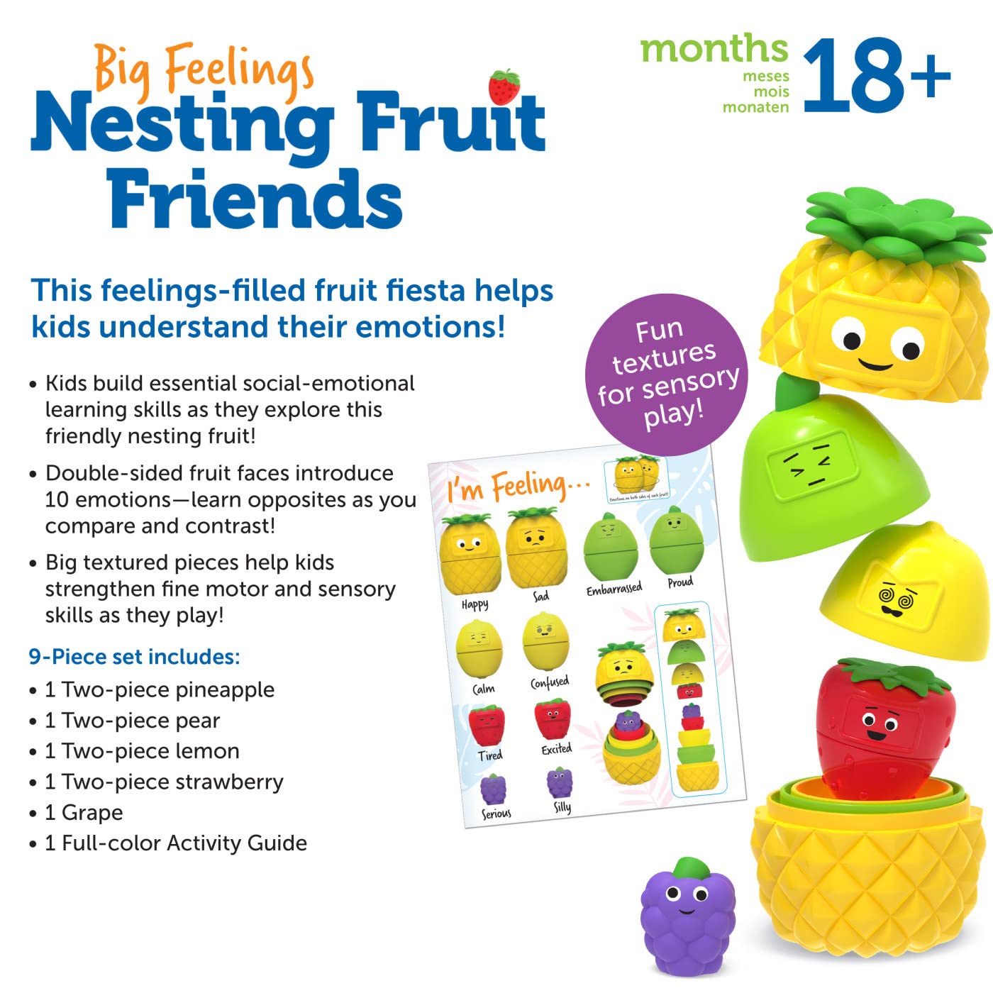 Learning Resources Big Feelings Nesting Fruit Friends - Fine Motor Toys, Social Emotional Skills Regulation Tools for Kids, Gifts for Boys and Girls, Classroom Must Haves, Occupational Games