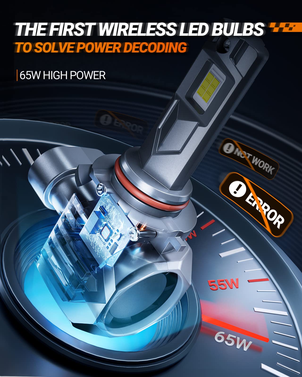 SEALIGHT HB3/9005 Headlight Bulbs, 60000LM Output, Diamond White, Pack of 2, 60000Hrs Lifespan, Wireless with Cooling Fan