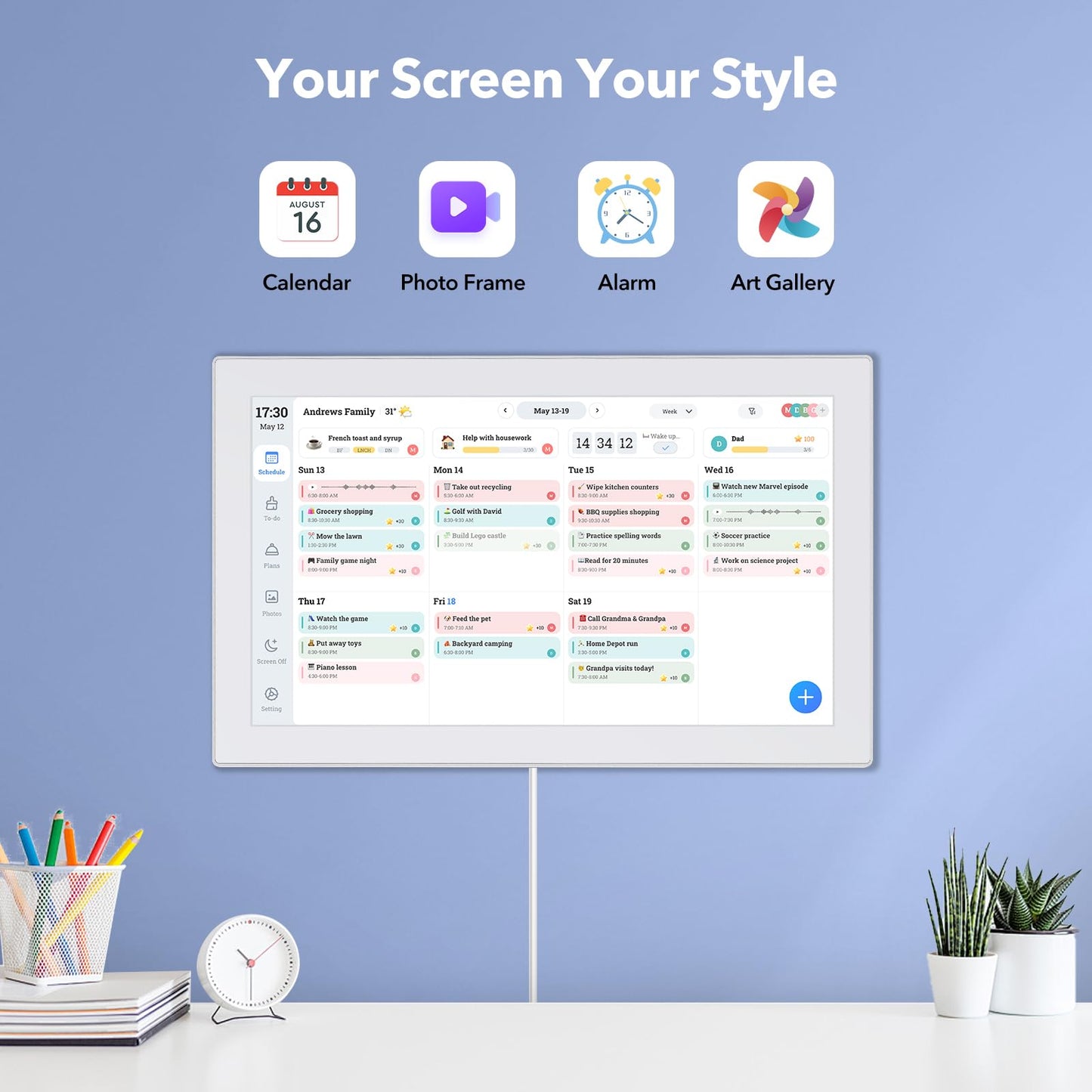 Digital Calendar Smart Planner, Electronic Calendars with 21.5 in Touch Screen Interactive Chore Chart for Family Schedule Photo Share, APP Phone Sync, WiFi Meal Planners Wall & Desk Mountable