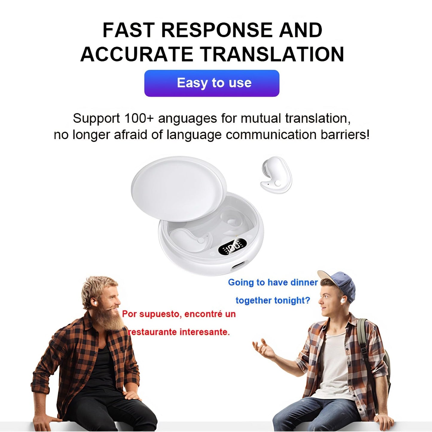 Language Translation Earbuds - Translation Earbuds, 144 Languages & Accents Two Way Translator Pods Real Time for Traveling Business, Enhance Your Global Communication Experience